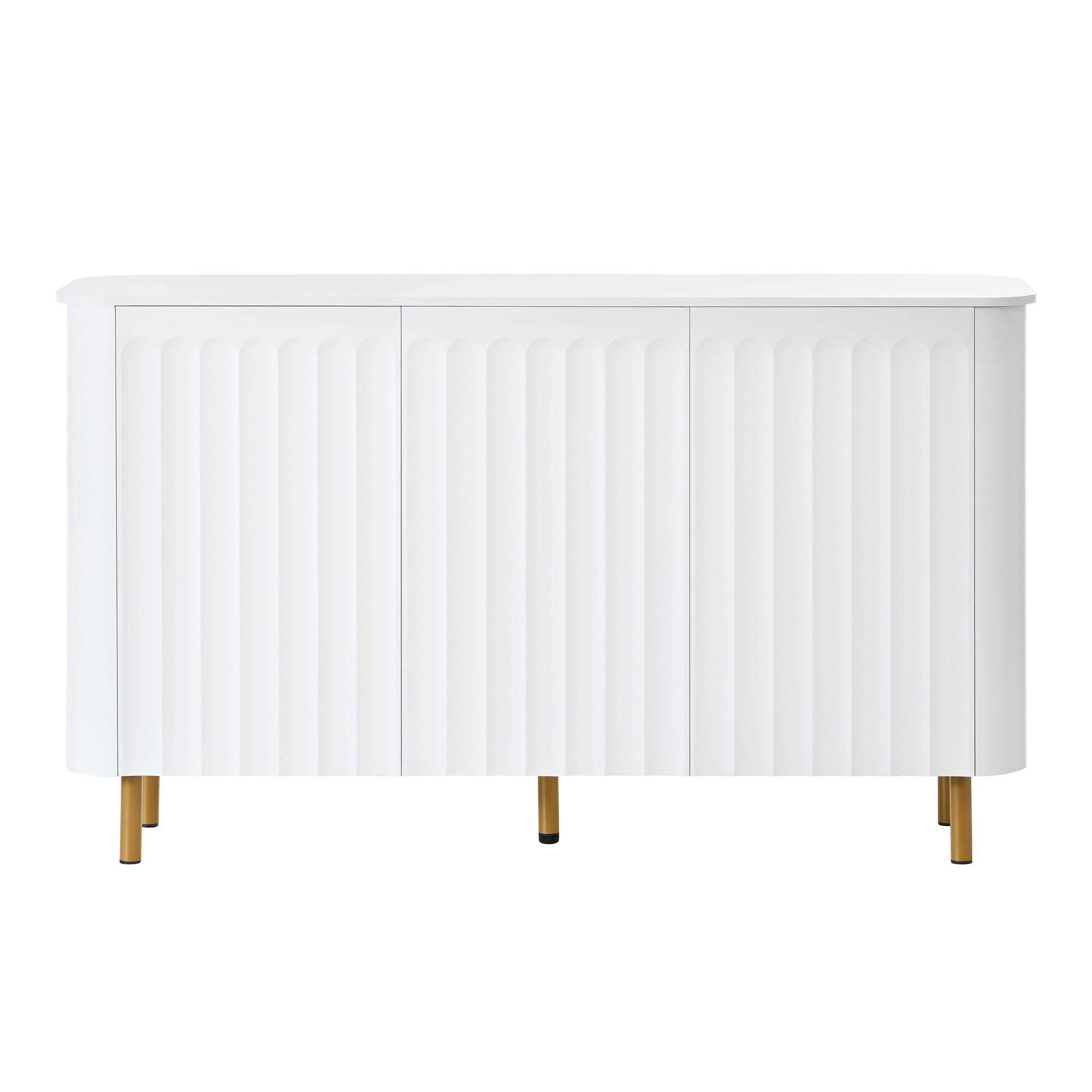 SIDEBOARD Weiß 135cm Grifflos mit 3 Türen 3D-Säulenrelief & Metallfüßen - Weiß, Holzwerkstoff (135/78/36cm) - Urban Meuble