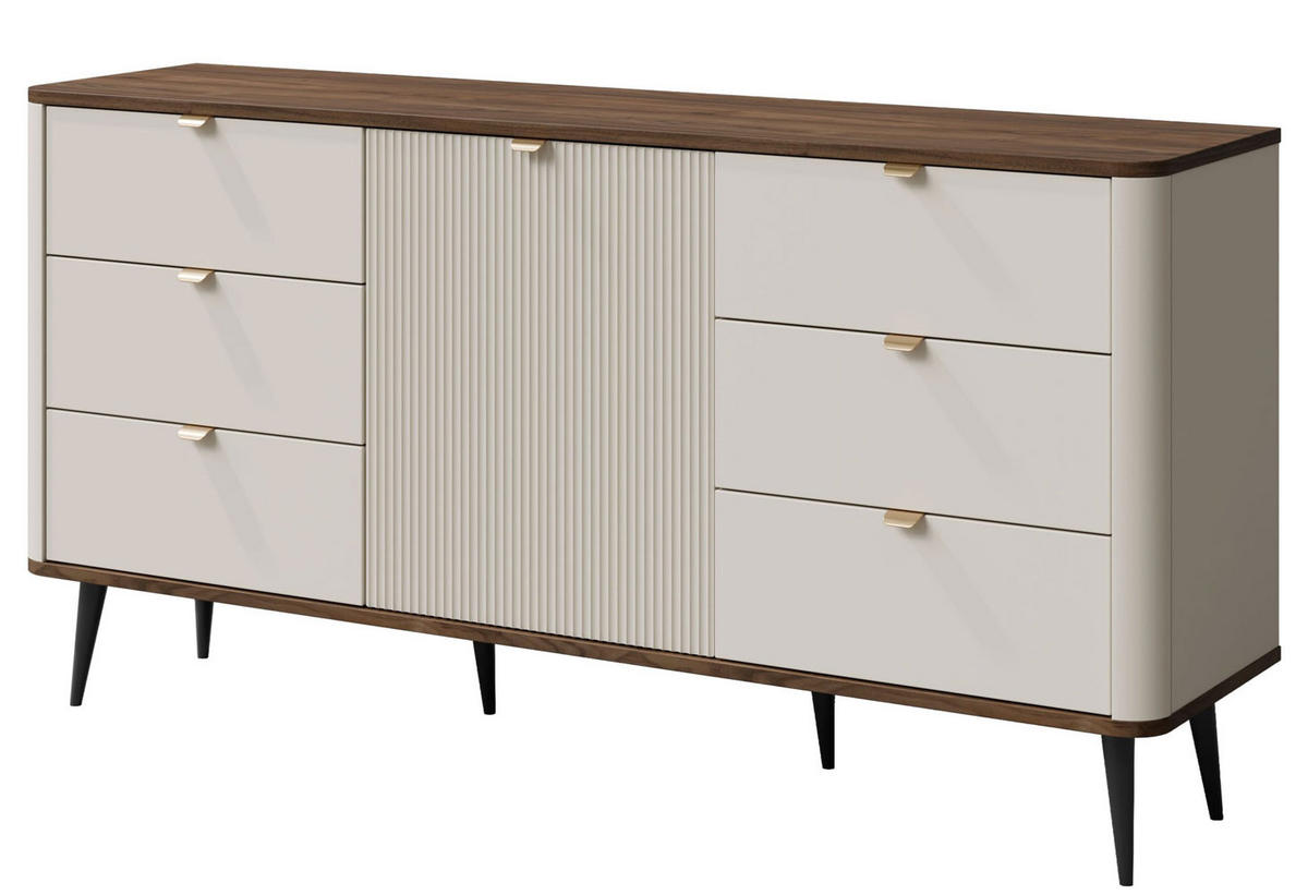 KOMMODE Marly Kaschmir / Walnuss 160 / 40 / 82cm - Kaschmir/Beige, Holz/Holzwerkstoff (160/82/40cm) - Feldmann-Wohnen