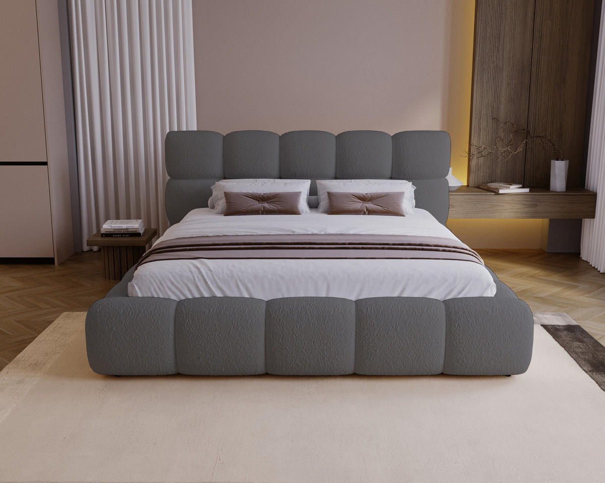 DOPPELBETT 200x200 Lucca mit Bettkasten, Stoff Bouclé, Grau - Grau, Holz/Textil (200/200cm) - Emporius