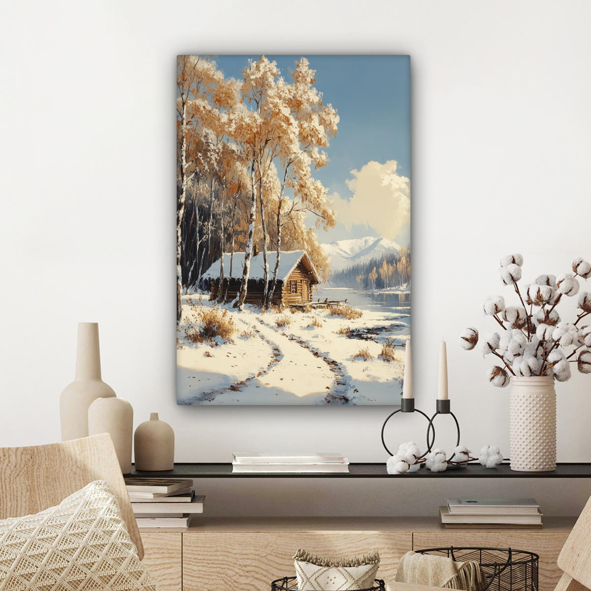 LEINWANDBILD Winter - Schnee - Zuhause - Natur Wanddeko 40x60 cm - Hellbraun, Textil (40/60cm) - MuchoWow