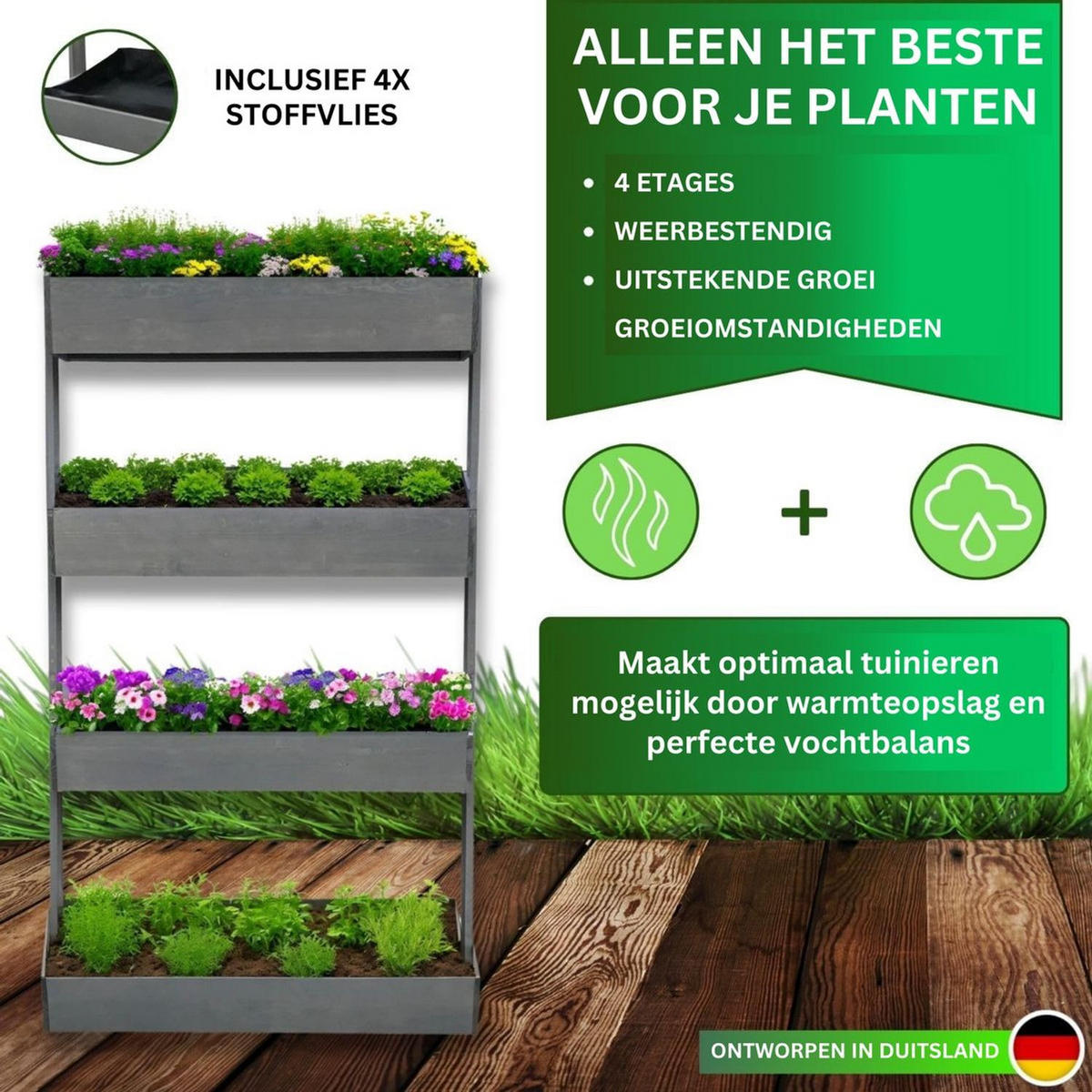 VERTIKALBEET VERA 4 Etagen Farbe Grau 85/45/140 cm - Grau, Holz (45/140/85cm) - Coemo