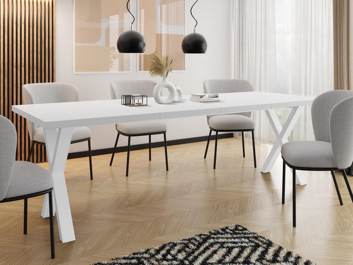 ESSTISCH Luiza rechteckig ausziehbar, Weiß 160-260/90/76 cm - Weiß, Holzwerkstoff/Metall (160/90/76cm) - WFL GROUP