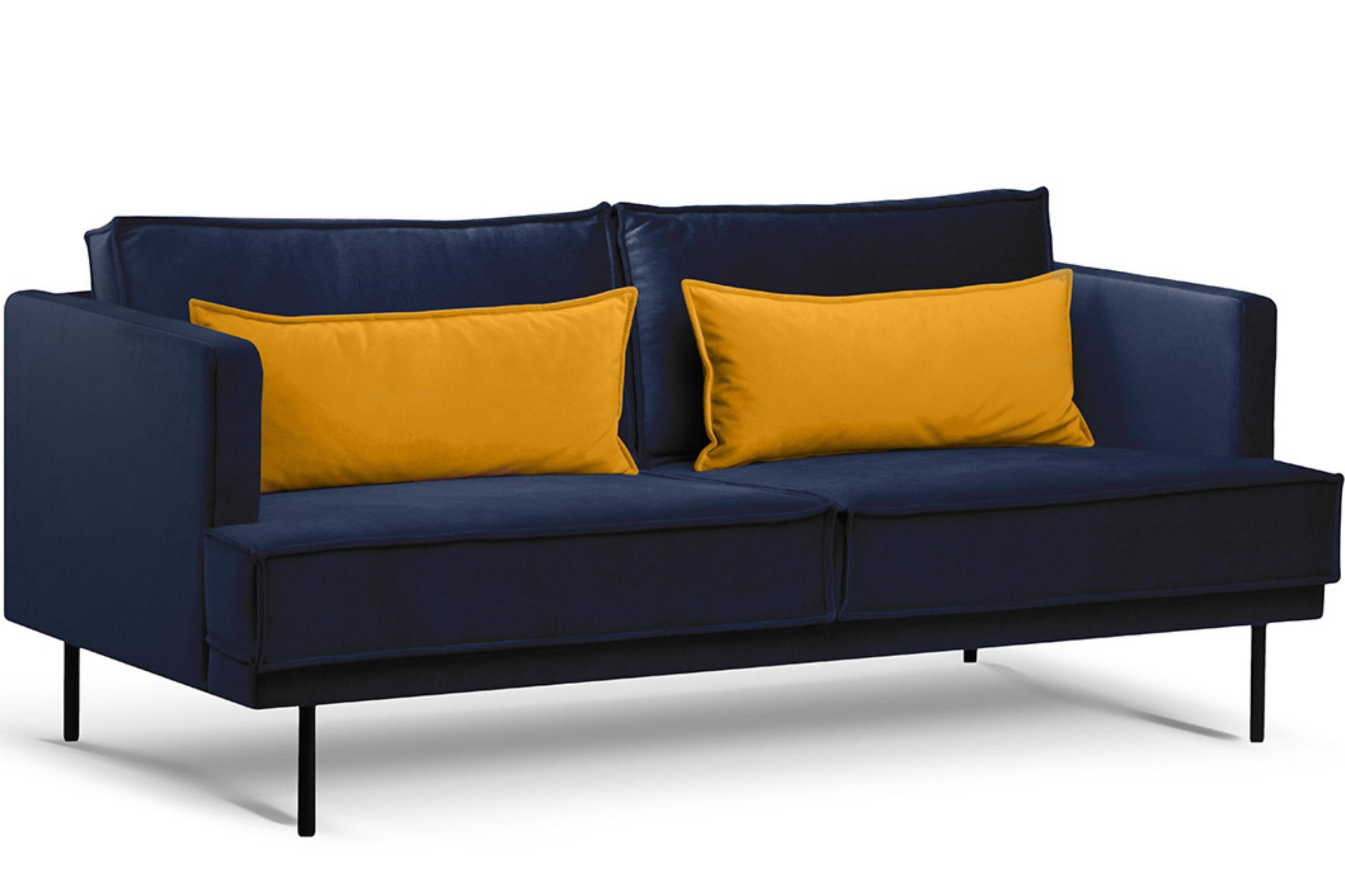 3-SITZER-SOFA GANZO 2 Kissen inklusive, Velours-Stoff, blau - Blau/Schwarz, Textil/Metall (193/84/92cm) - KONSIMO®