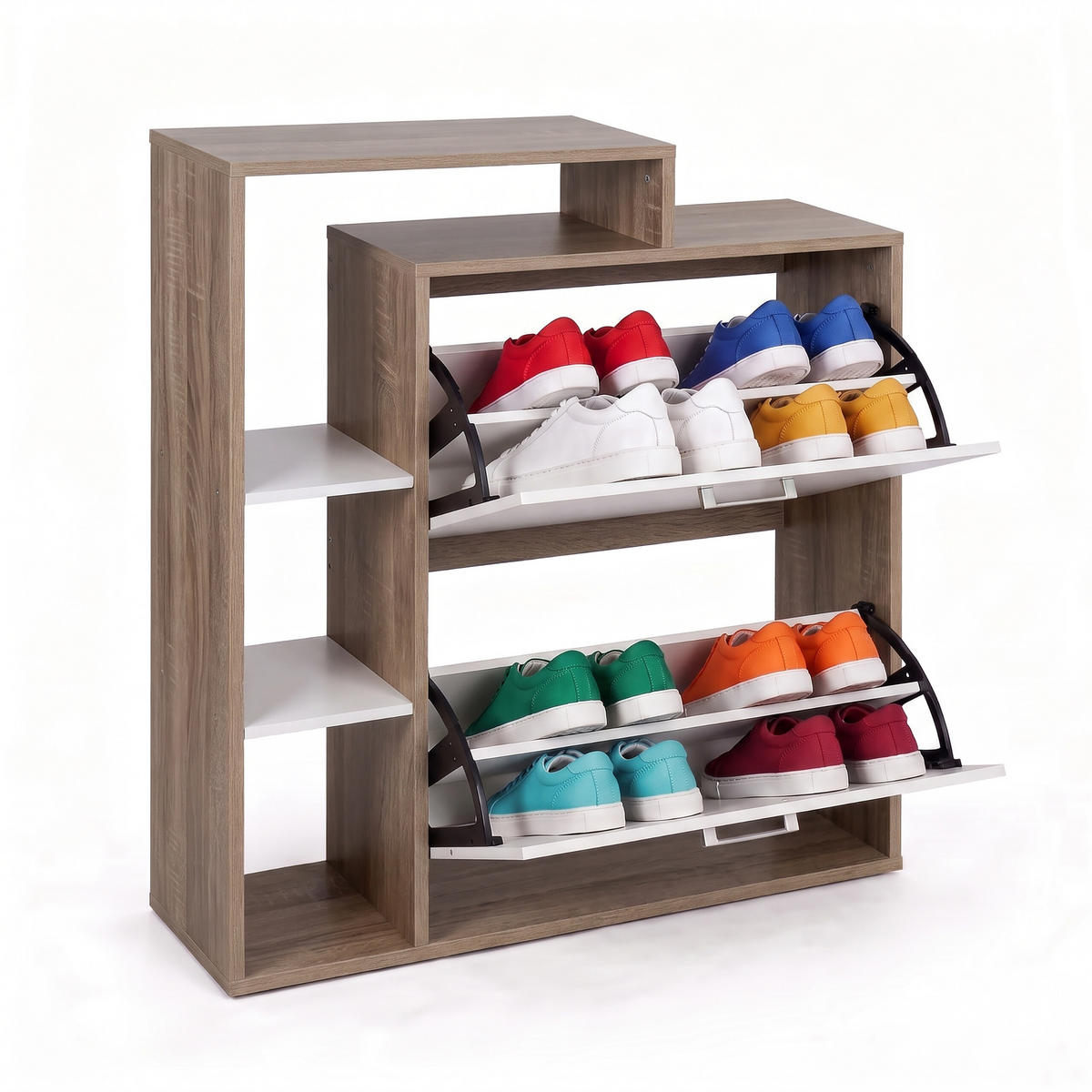 BOTNÍK Prírodná biela industriálna 2 klapky - svetlohnedá/biela, kompozitné drevo/plast (80/90/23.5cm) - Relaxdays