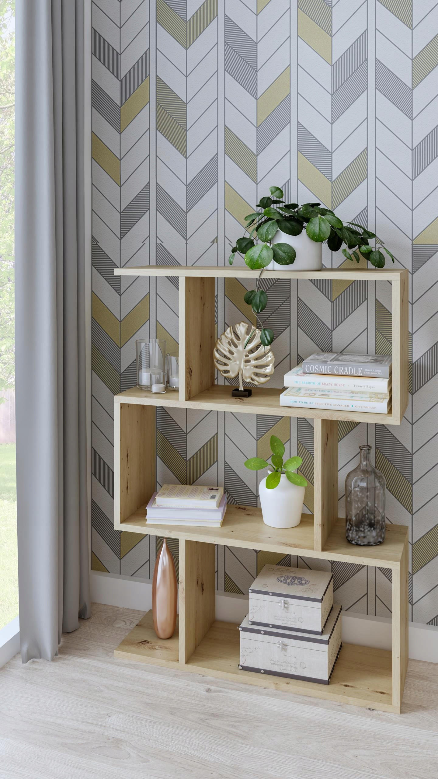 Thumbnail - Matkam Möbel Bücheregal, Eiche Artisan, Holzwerkstoff, 76.4x107x28 cm, Wohnzimmer, ,