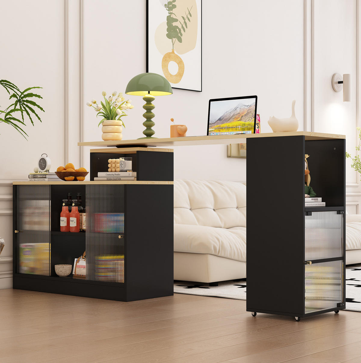BARTISCH ausziehbar mit Stauraum Schwarz MDF/Glas - Schwarz, Holz (40/90/155cm) - Beauniv