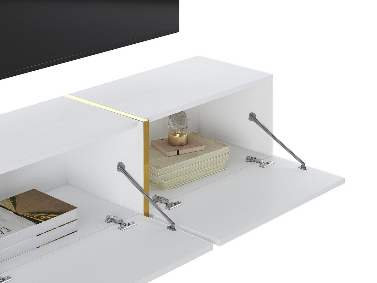 TV-HÄNGESCHRANK - 179.9 cmcm x 34.6 cmcm - Holz, Platte - Weiß, Goldfarben - MARZIALO - Weiß, Holz (179.9/27.7/34.6cm) - Vente-Unique