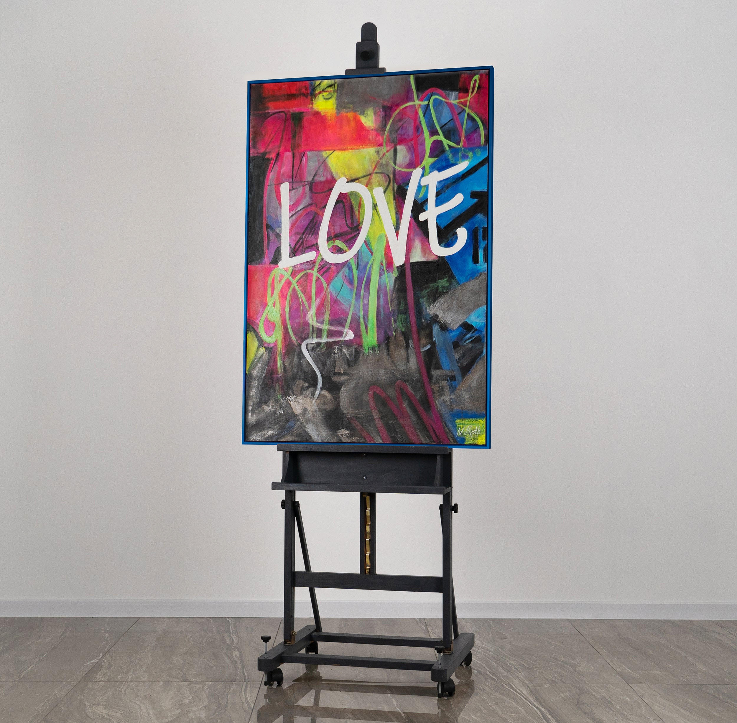 GEMÄLDE Love Schattenfugenrahmen Blau 140x100 cm - Blau, Holz (140/100cm) - YS-art gallery