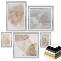 WANDBILDER 5er Set - 50x50 cm & 20x30 cm & 40x60 cm Silberner Rahmen - Warme Aquarell-Pastelltexturen - Silberfarben, Kunststoff (40/60cm) - ArtPrintCave