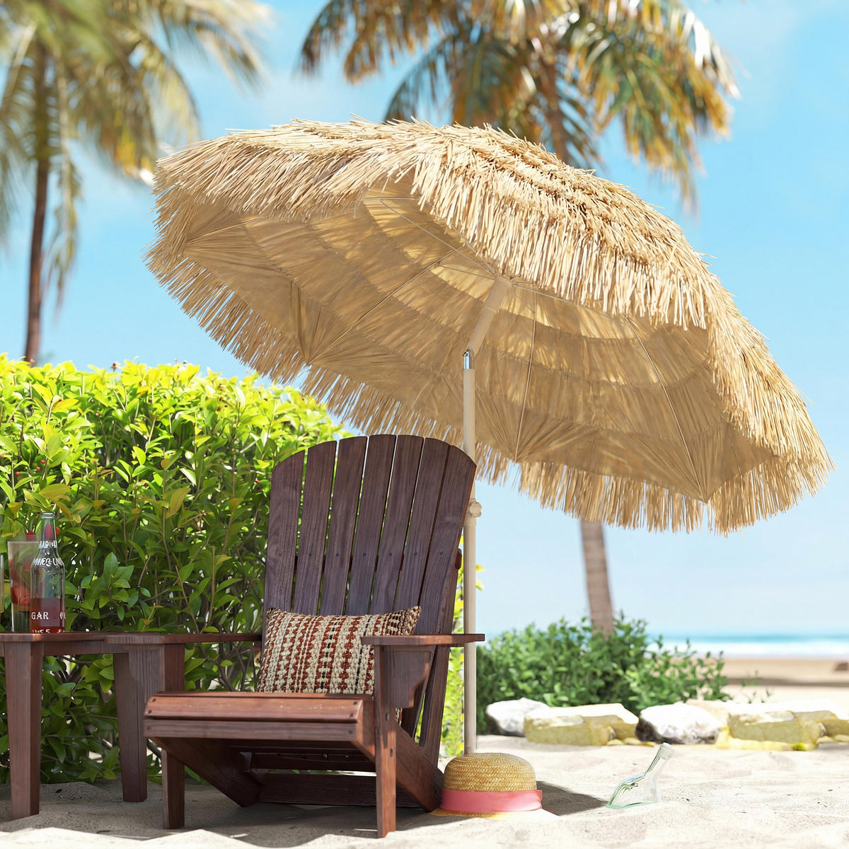 STRAND-SONNENSCHIRM Stahl Polyester Khaki - Braun, Metall (150/150cm) - Outsunny