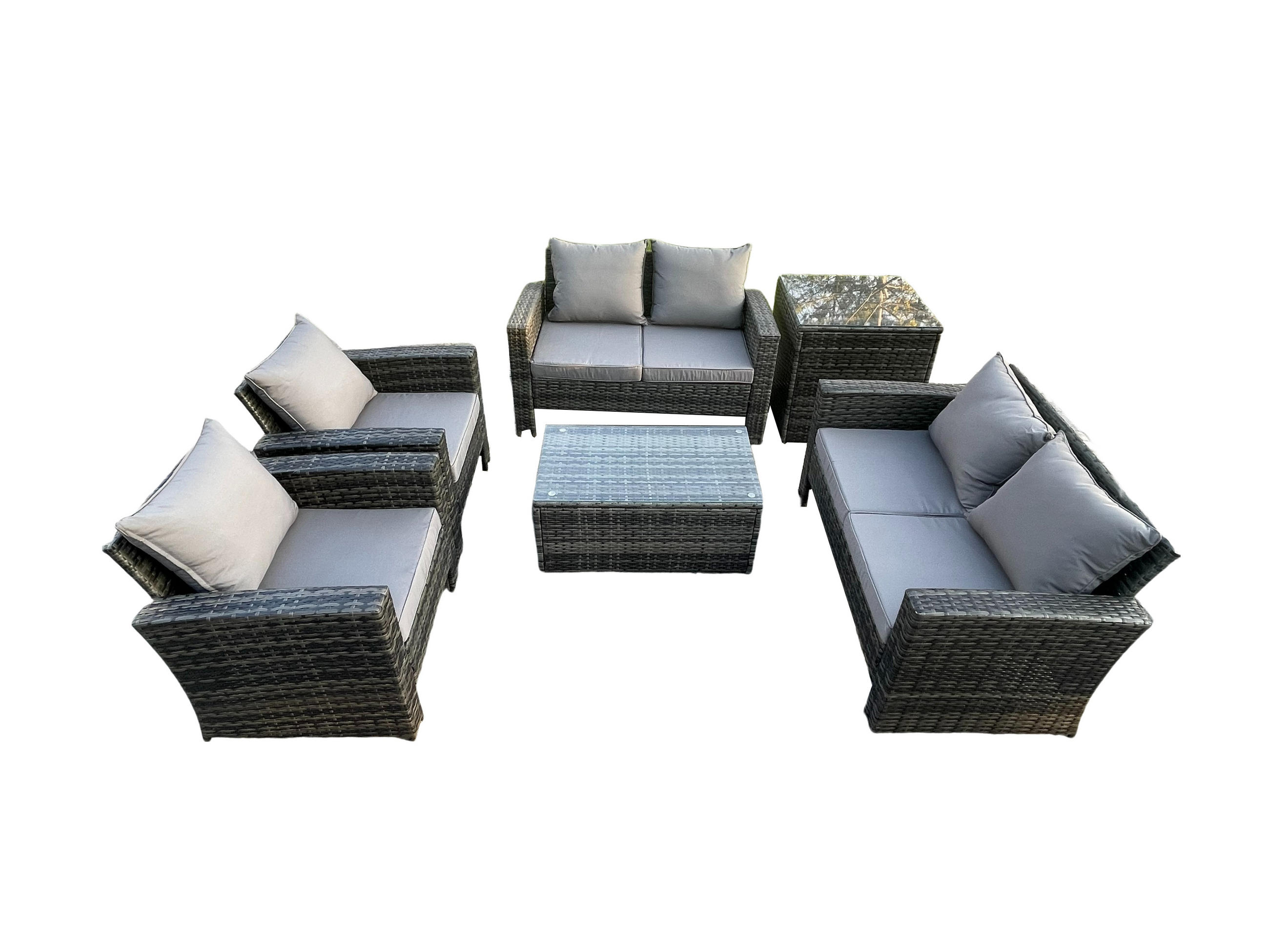 GARTEN-SITZGRUPPE Polyrattan Dunkelgrau 6-Sitzer - Dunkelgrau, Metall - Fimous