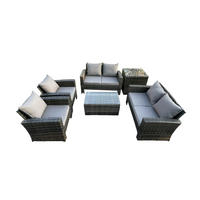 GARTEN-SITZGRUPPE Polyrattan Dunkelgrau 6-Sitzer - Dunkelgrau, Metall - Fimous