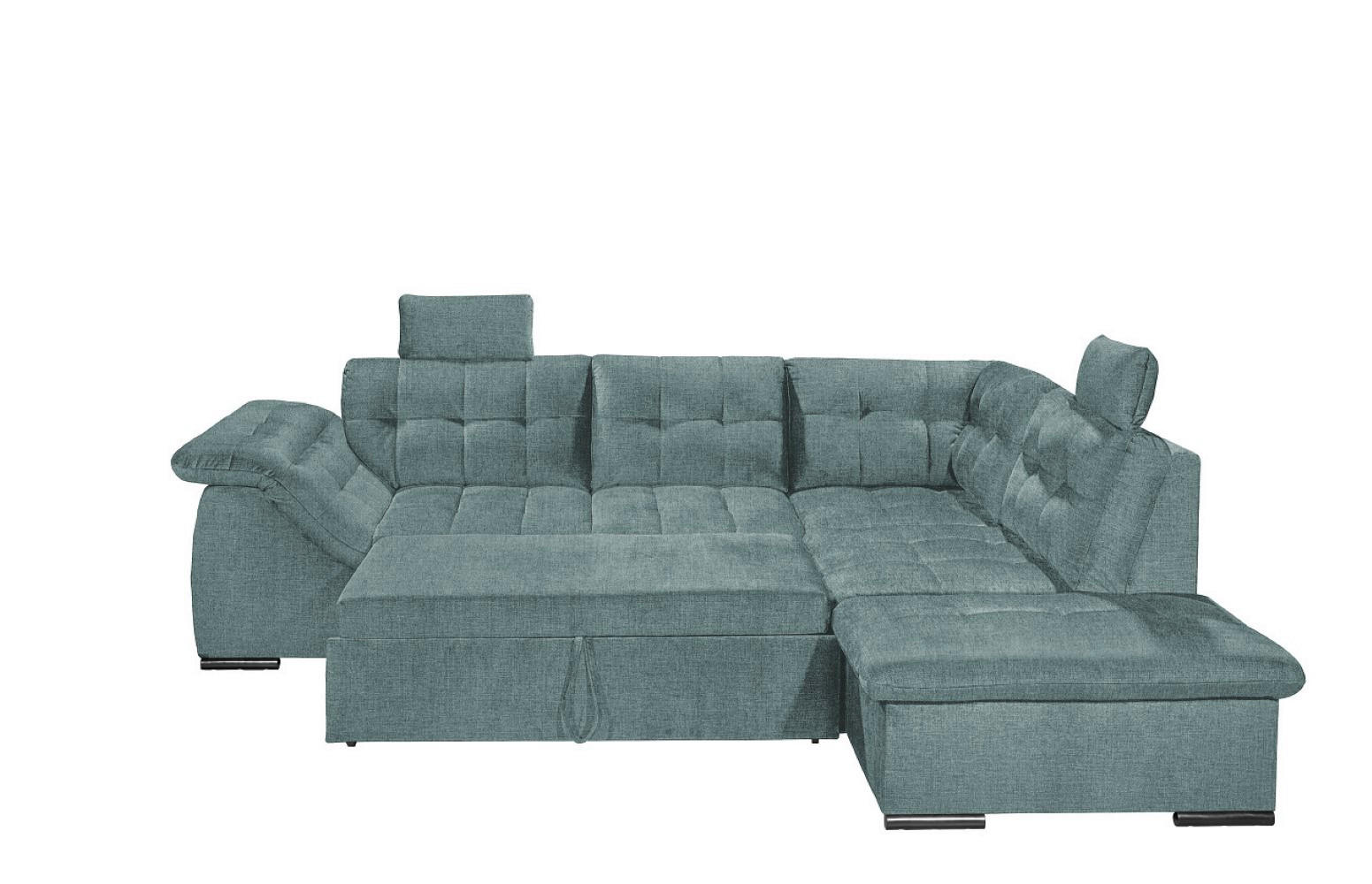 ECKSOFA mit Schlaffunktion und Bettkasten, verstellbare Armlehnen - Blau, Textil (283/217cm) - ed exciting design