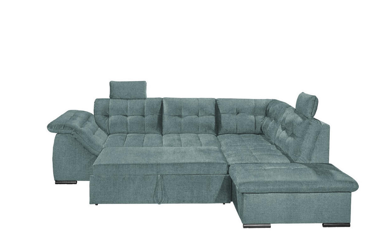 ECKSOFA mit Schlaffunktion und Bettkasten, verstellbare Armlehnen - Blau, Textil (283/217cm) - ed exciting design