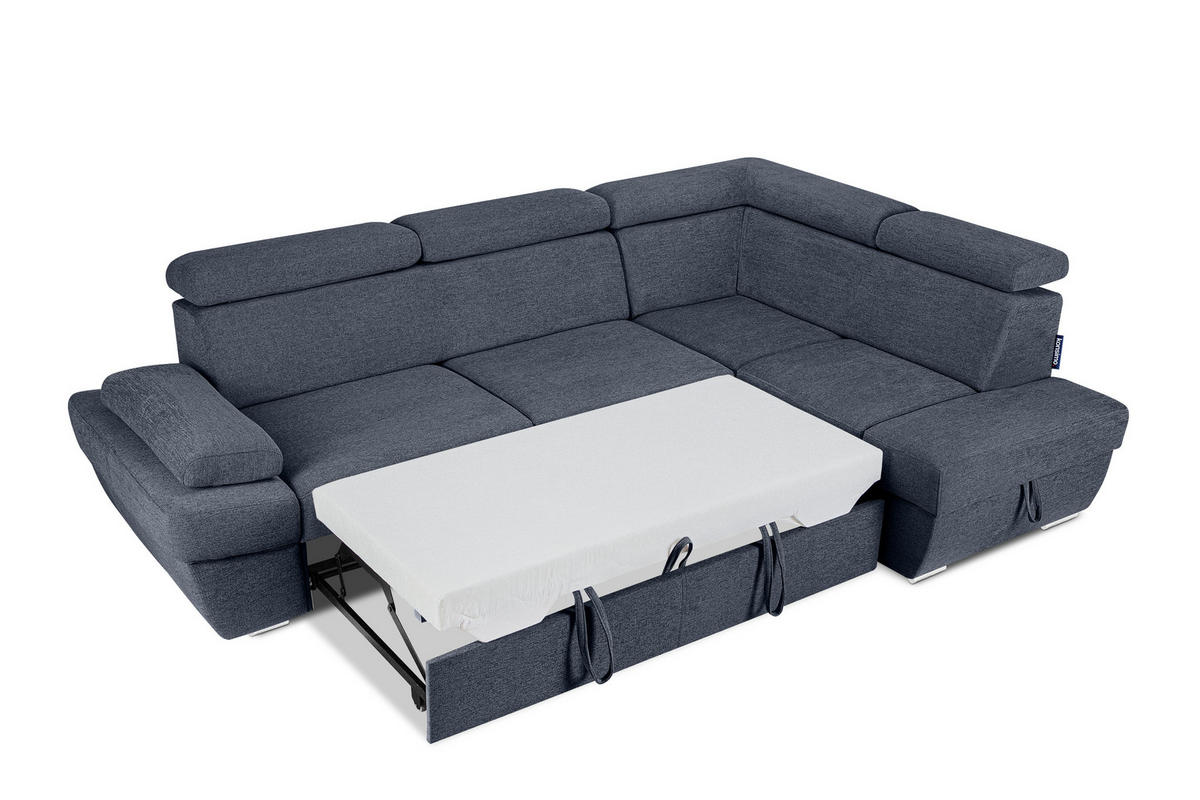 SCHLAFECKSOFA RATLO rechts 4/5-Sitzer mit Bettkasten, dunkelblau - Silberfarben/Dunkelblau, Textil (270/190cm) - KONSIMO®
