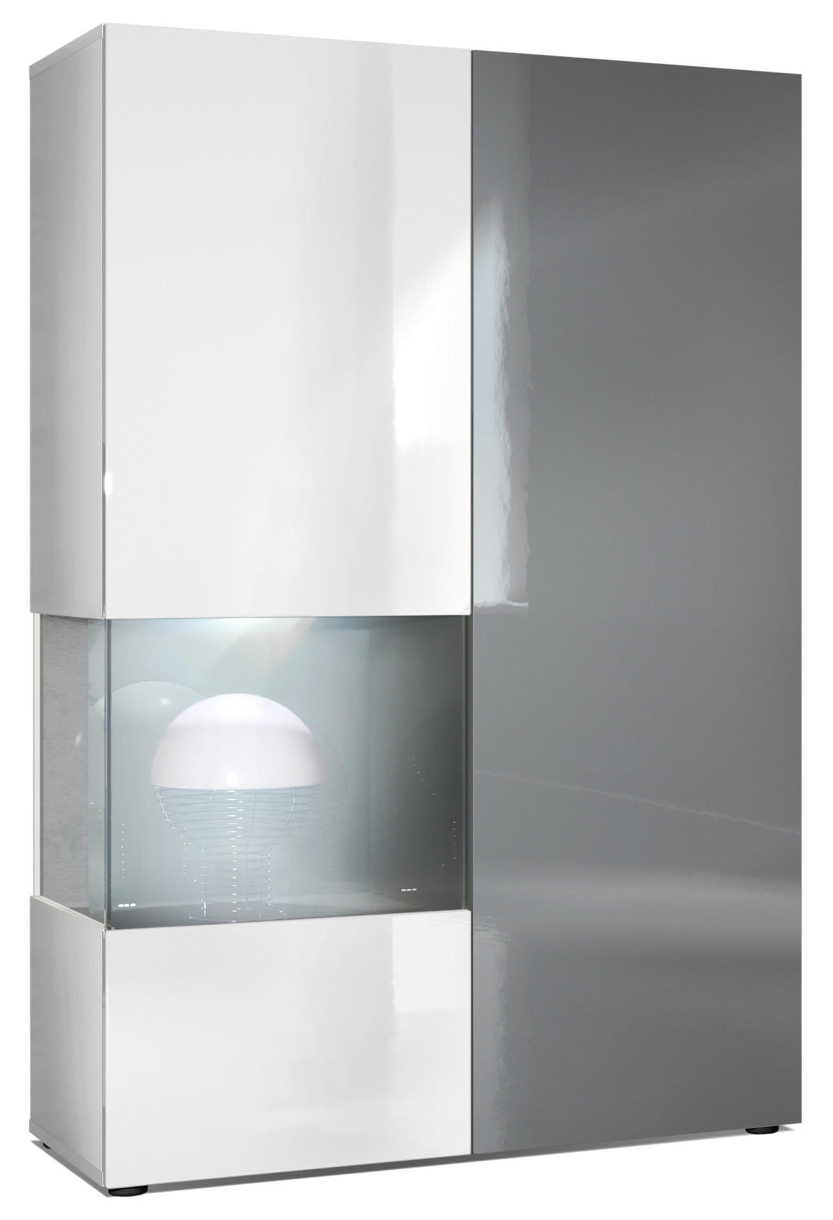 VITRINE Morena Tür und Einsatz in Grau Hochglanz - Grau, Holzwerkstoff (91.5/136.5/37cm) - Vladon