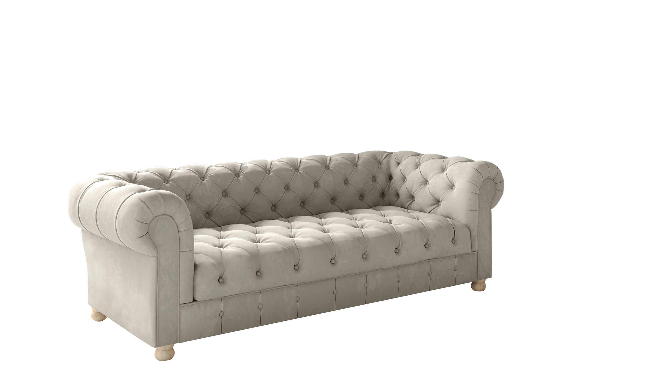 SOFA CHESTERFIELD Elegant Klassisch Schick Stoff Whisper Velours Creme - Creme, Holz/Textil (202/77/90cm) - Kaiser Möbel