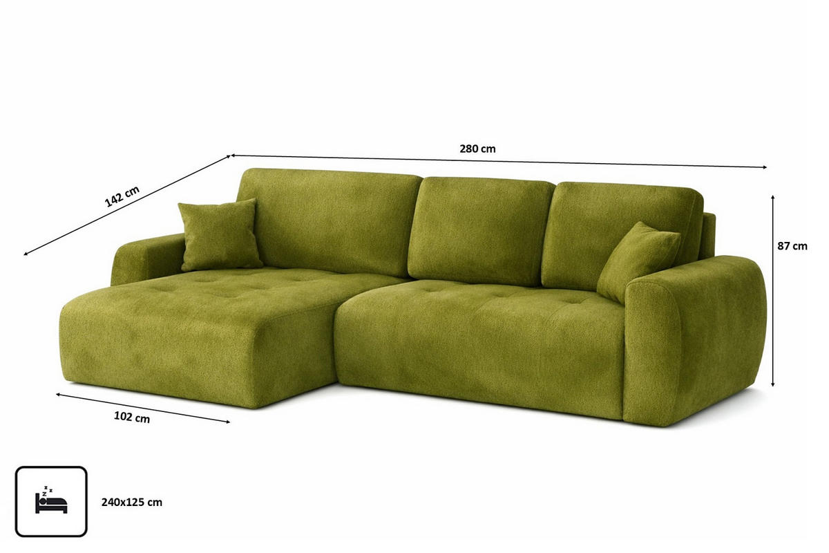 ECKSOFA Mit Schlaffunktion Und Bettkasten L-Form Ivo XL, Veloursstoff Salvador, Olive, Links - Olivgrün, Holz (280/142cm) - Kaiser Möbel