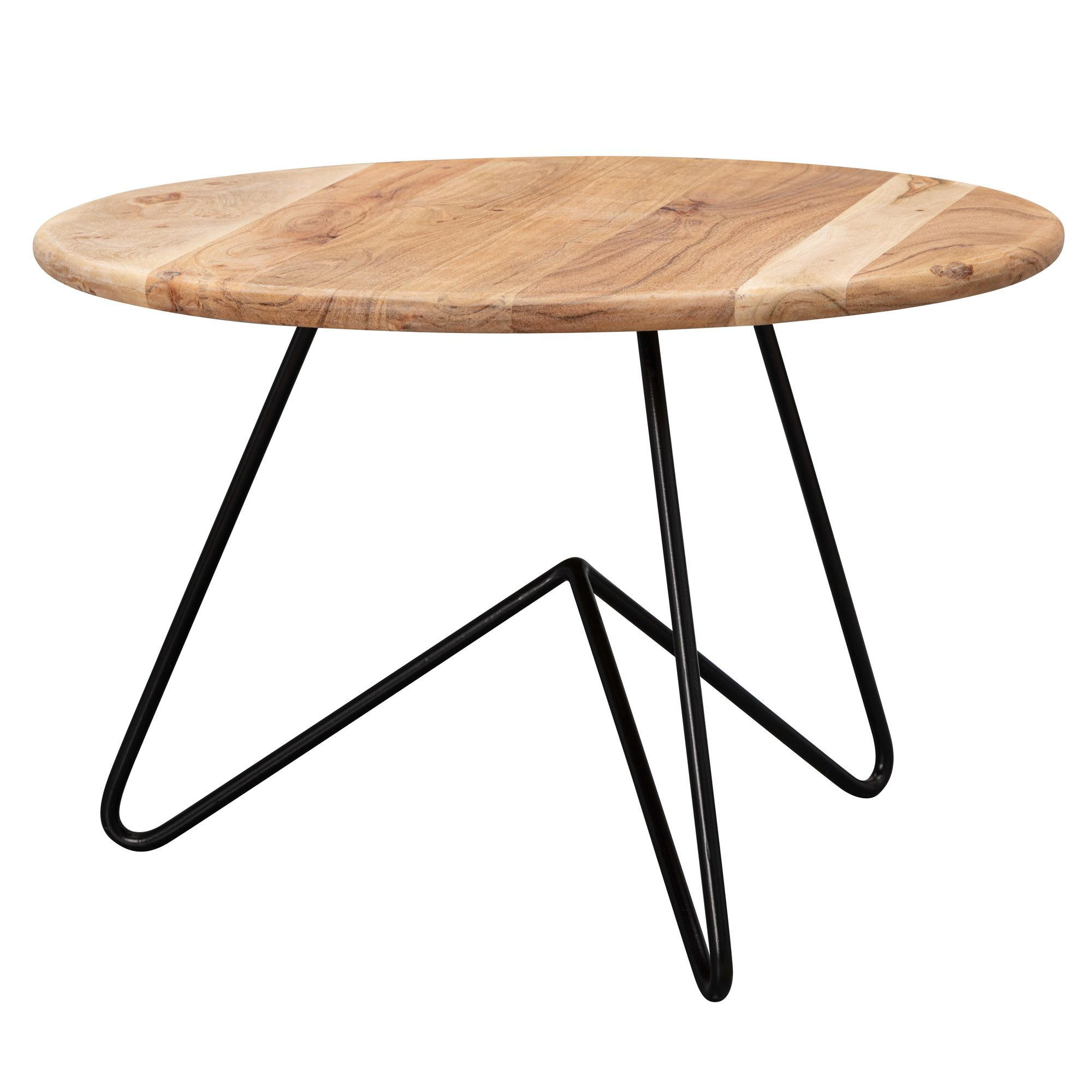 COUCHTISCH Akazienholz mit Haarnadelgestell, Modernes Design, Große Ablagefläche - Beige/Schwarz, Holz/Metall (60/60/39cm) - KADIMA DESIGN