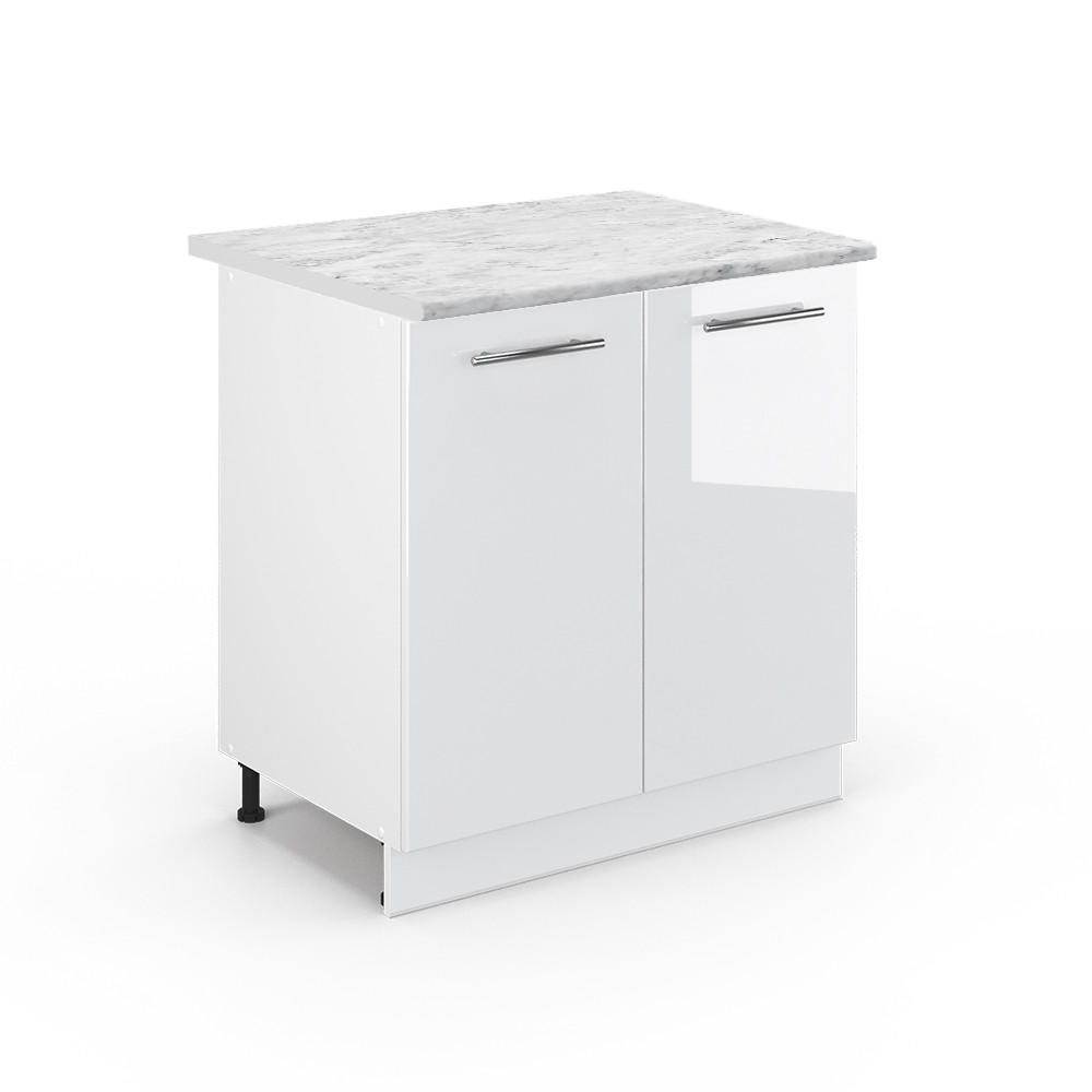 KÖKSUNDERSKÅP Fame-Line, Vit högblank/Vit, 80 cm Marmuras stalviršis Vit högglans, Vit 82/80/60 cm