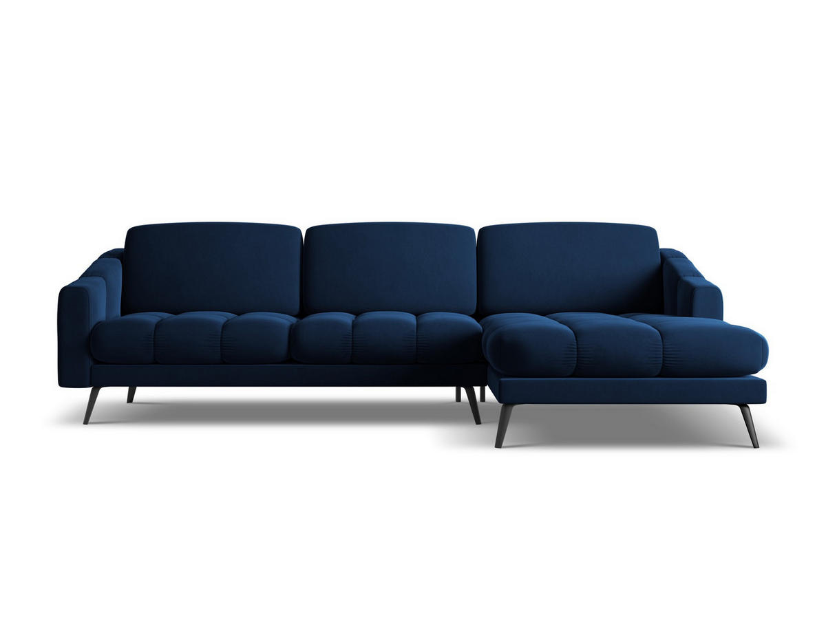 ECKSOFA Rechts Samt Stoff Blau - Blau/Schwarz, Textil/Metall (264/160cm) - Makamii