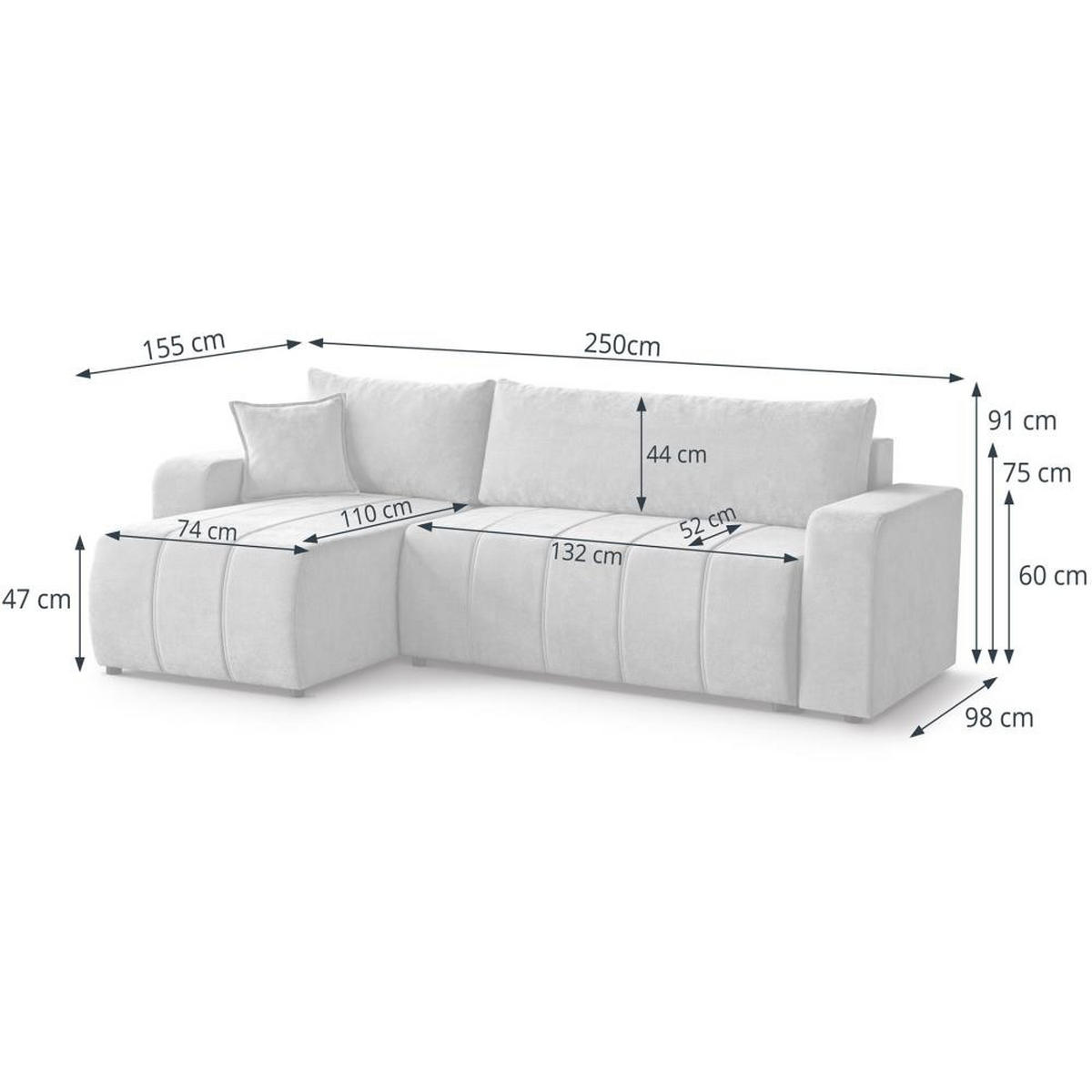 ECKSCHLAFSOFA Mori dunkelblau - Schwarz/Dunkelblau, Kunststoff/Textil (250/155cm) - Beautysofa