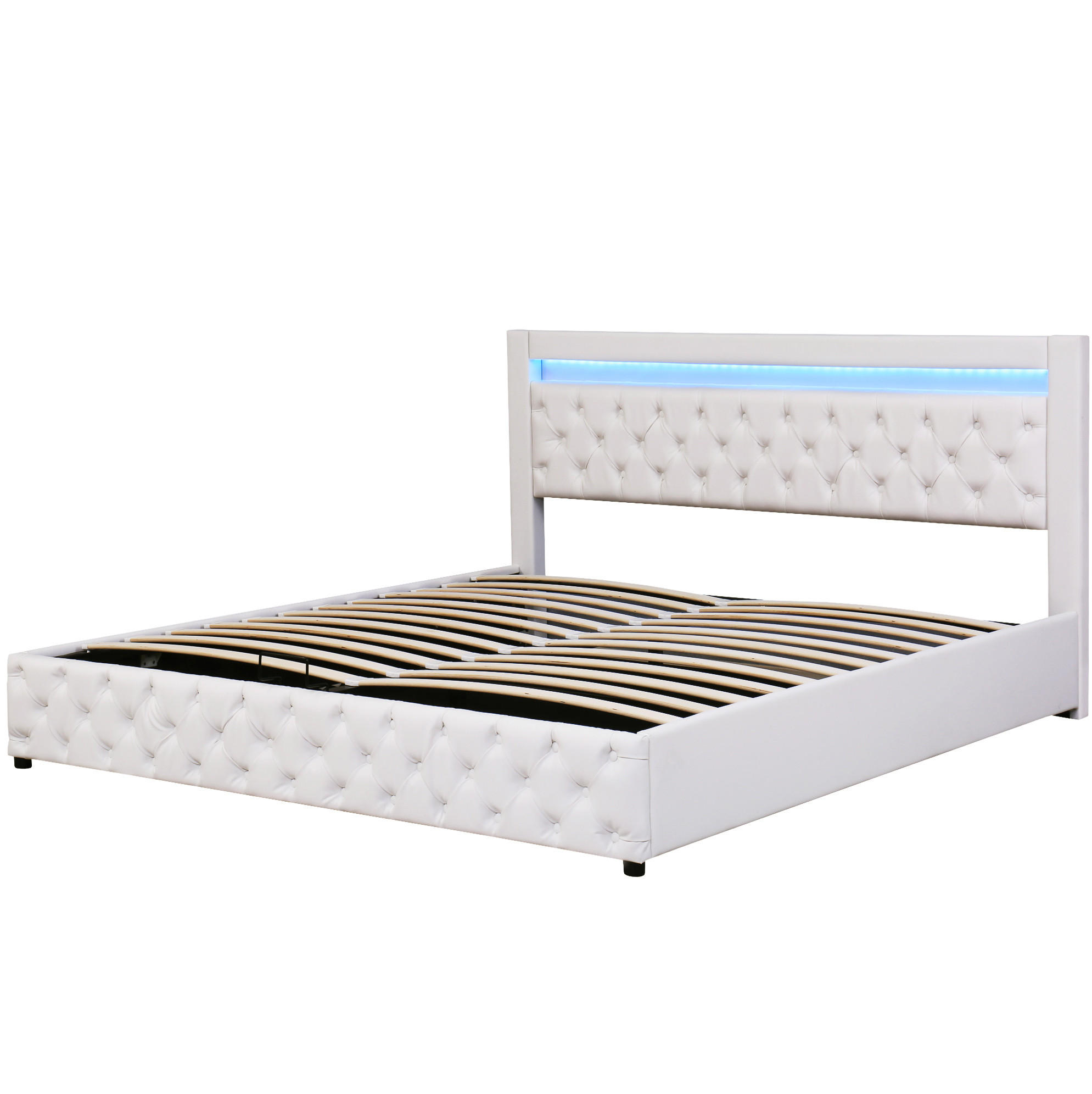 POLSTERBETT 180/200 cm Weiß aus PU mit LED-Beleuchtung und Stauraum - Weiß, Kunststoff (180/200cm) - OKMYHOME