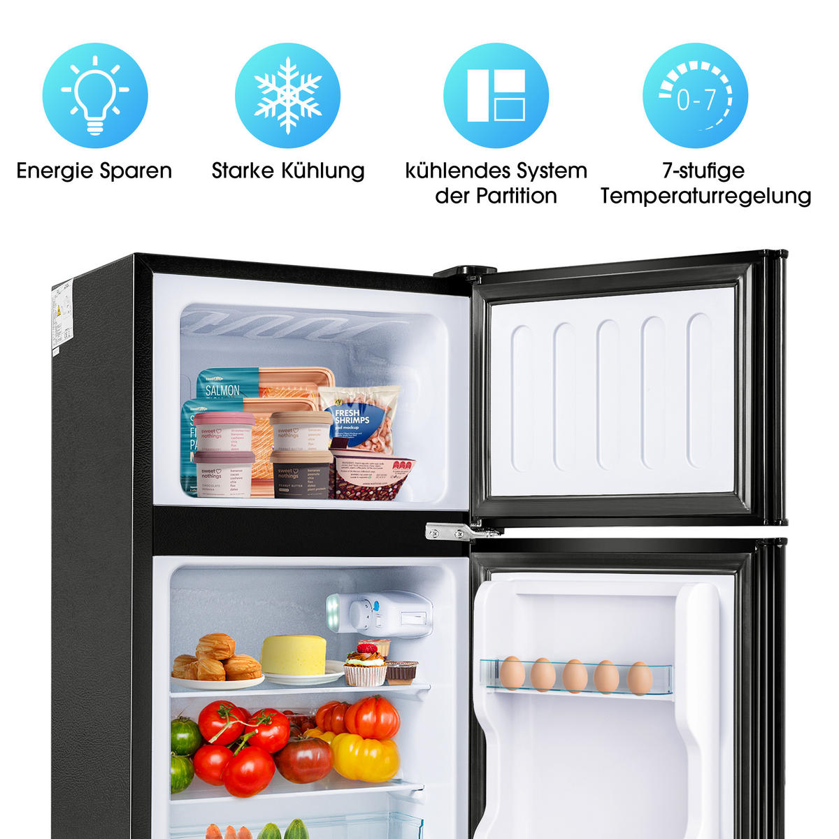 KÜHLSCHRANK 45.5/42/86.8 cm Antikschwarz 60L mit LED-Licht - Schwarz, Metall (45.5/86.8/42cm) - Oxeza