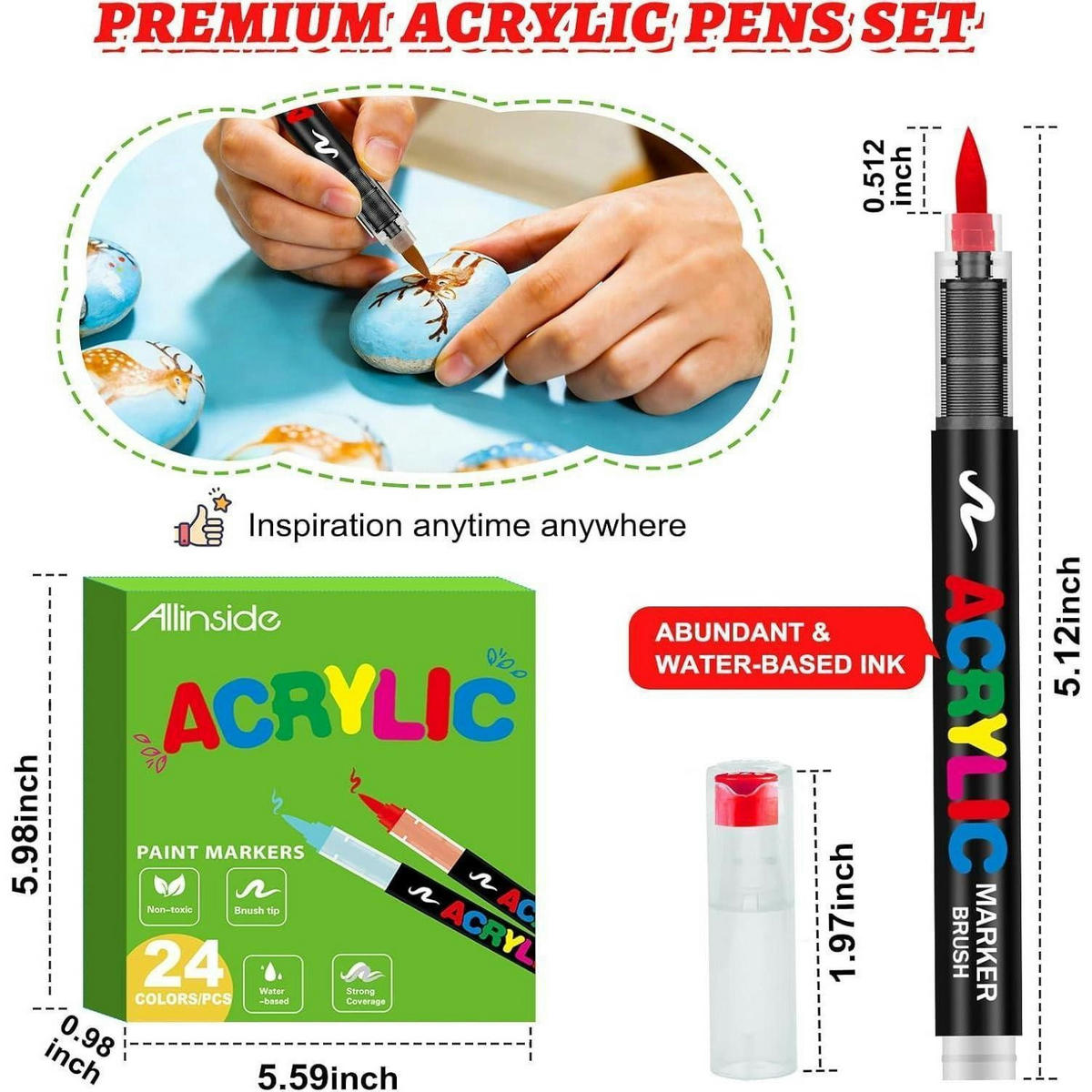 ACRYLSTIFTE 24 Farben Set mit Pinselspitze - Multicolor, Kunststoff (1.3/1.3/13.1cm)