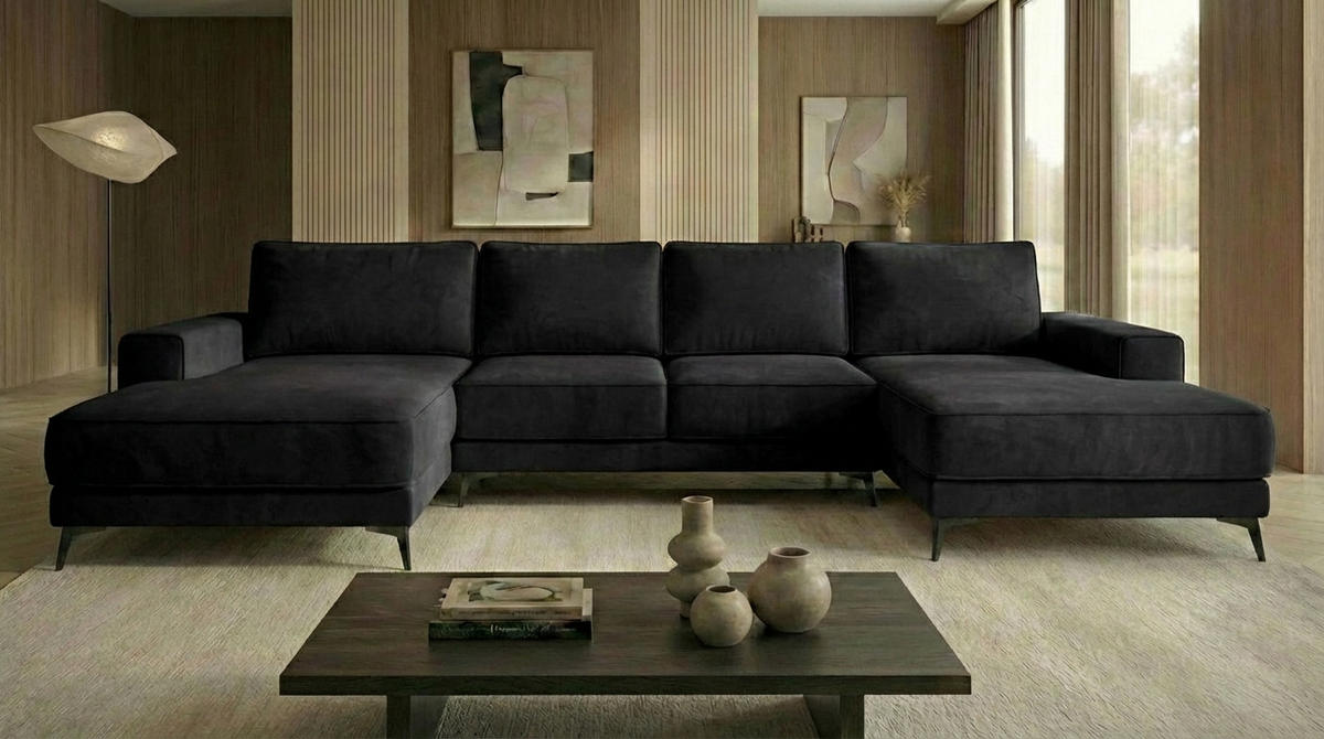 ECKSOFA VALTOR 320 cm x 185 cm – Stoff: CASABLANCA Schwarz 16 Farbe: Schwarz - Schwarz, Textil (320/185cm) - A&J MöbelLand