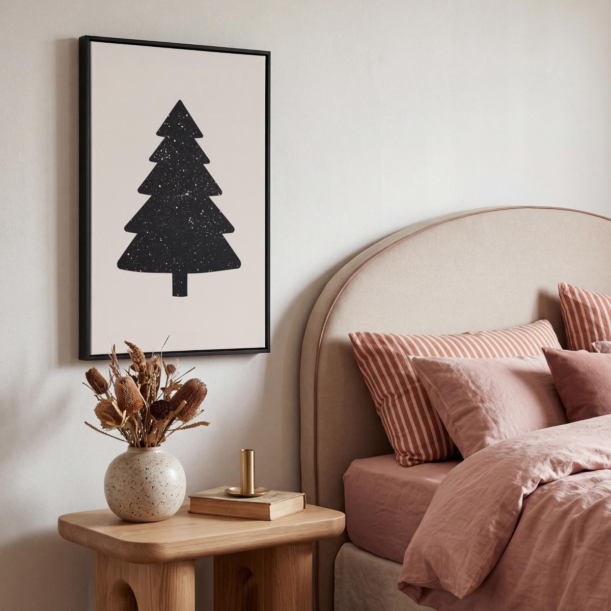 LEINWAND Bilder mit Rahmen - Weihnachtsbaum - Schwarz - Urlaub - Beige - 40x60 - Schwarz, Textil (40/60cm) - MuchoWow
