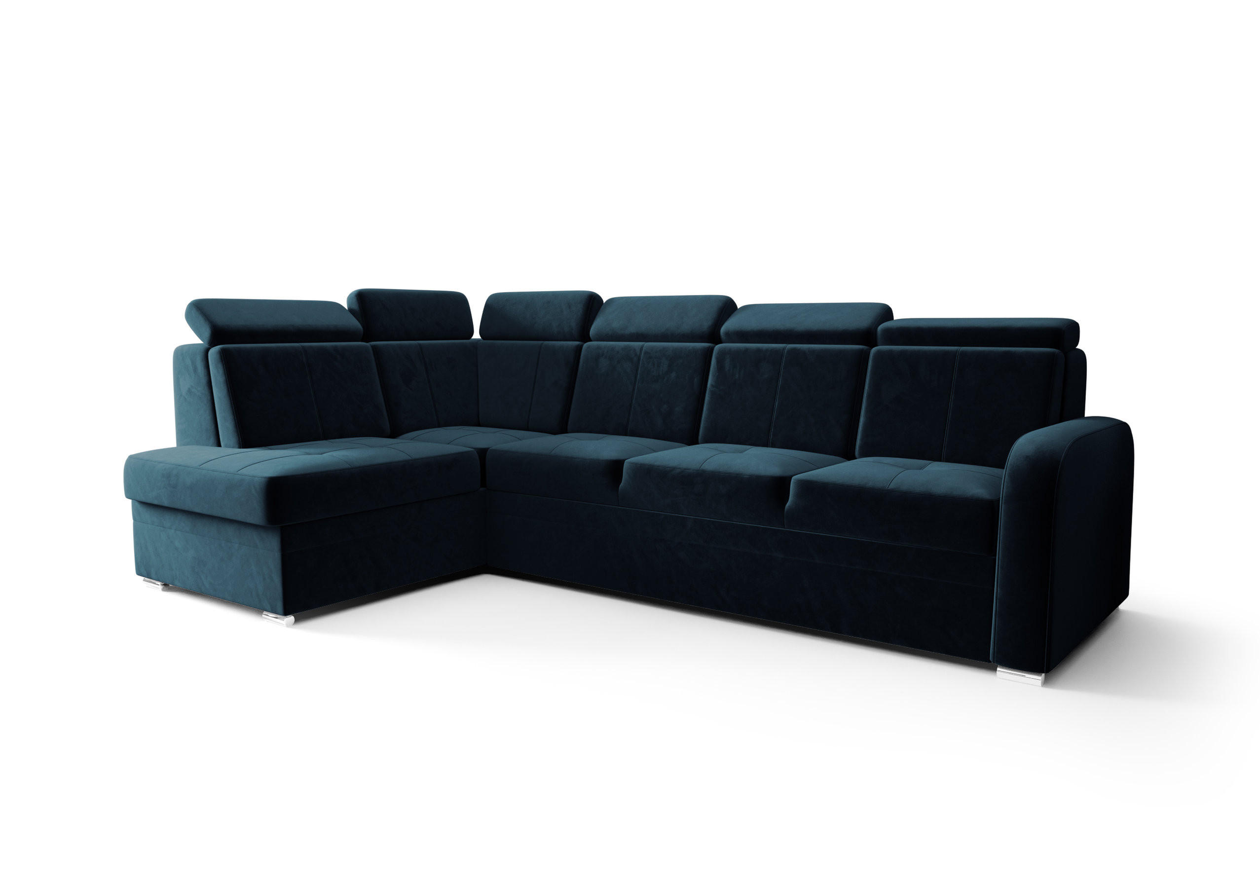 ECKSOFA KONGO RBN11, Eckcouch in L-Form mit Schlaffunktion, Farbe: Blau, Velourstoff, Ottomane Links - Blau, Textil (304/180cm) - O-Sofa