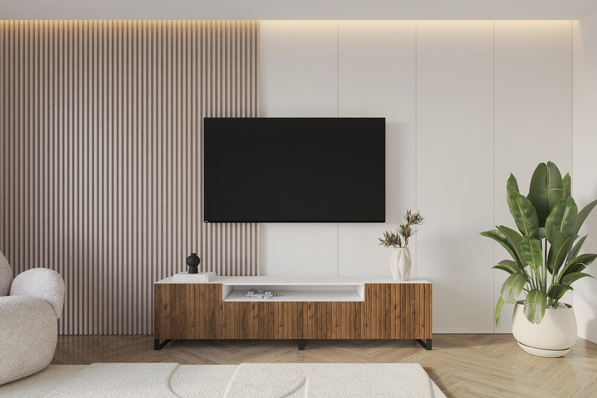 LOWBOARD KITO-S 200x53x41 cm - Weiß / Katania - Eiche Wotan/Schwarz, Holzwerkstoff (200/53/41cm) - ALTDECOR