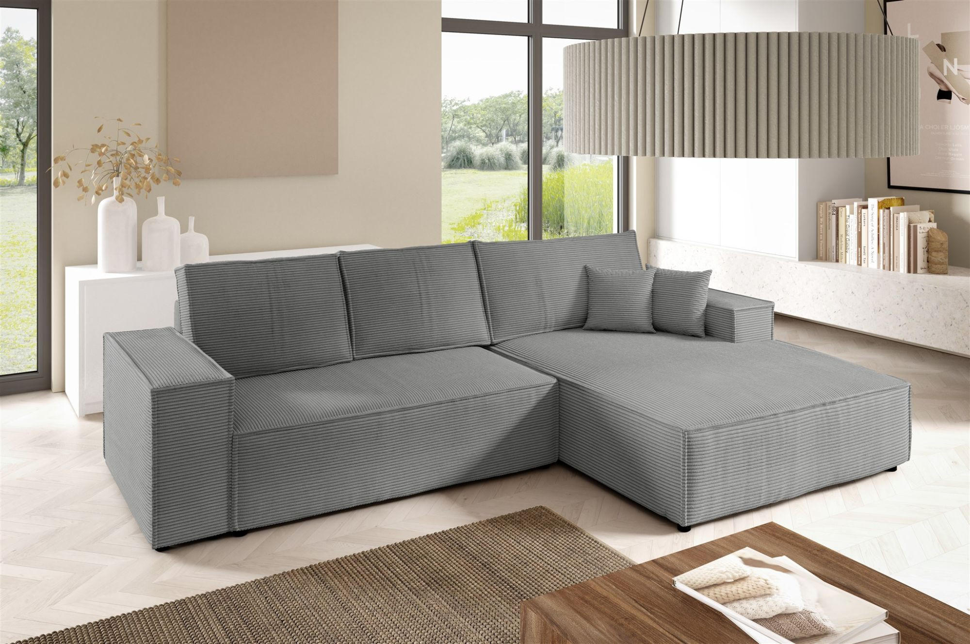 ECKSOFA Corunia In Poso - Grau, Holzwerkstoff/Textil (294/185cm) - Fun Möbel