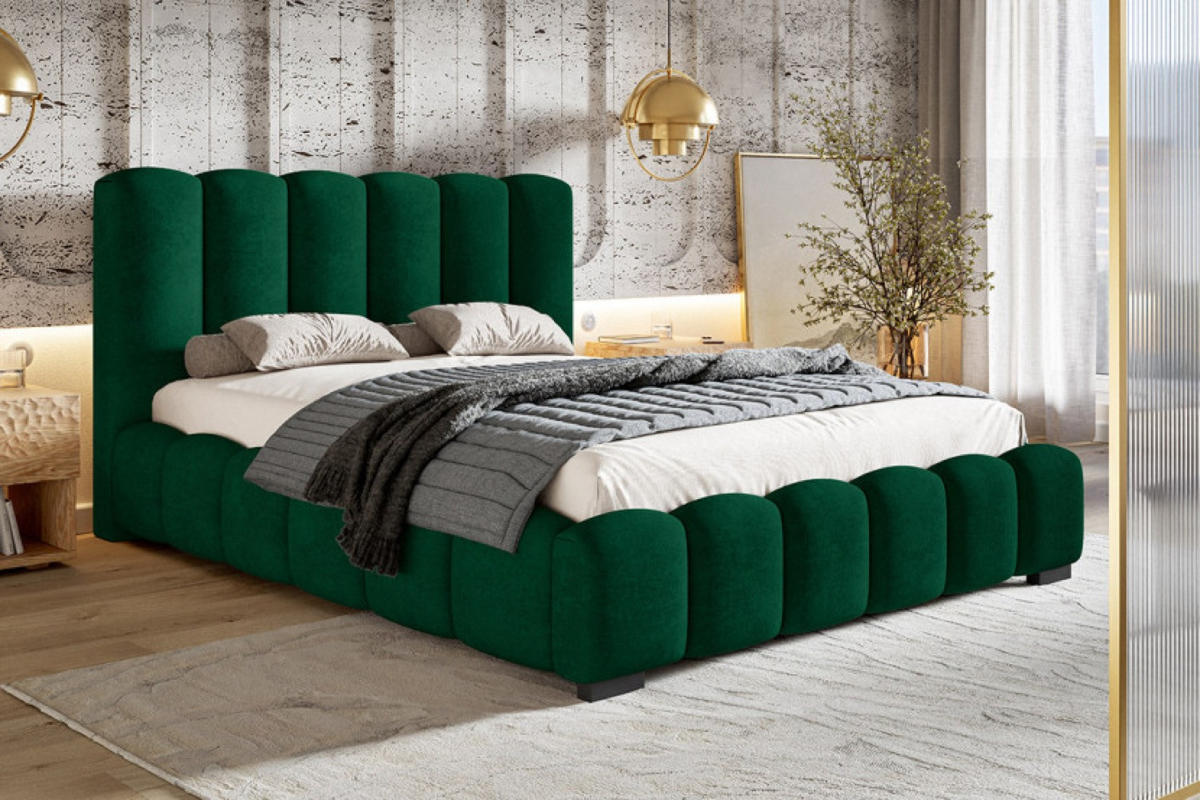 BETT Bezugsstoff Flaschengrün BEN 18 Mit Bettkasten 120x200 cm - Grün, Textil - Sepro Meble