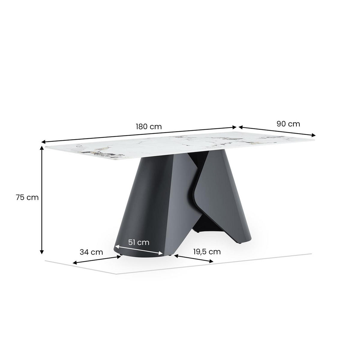 ESSTISCH LAZIO Marmor weiß - Weiß, Holzwerkstoff (90/180/75cm) - IDIMEX