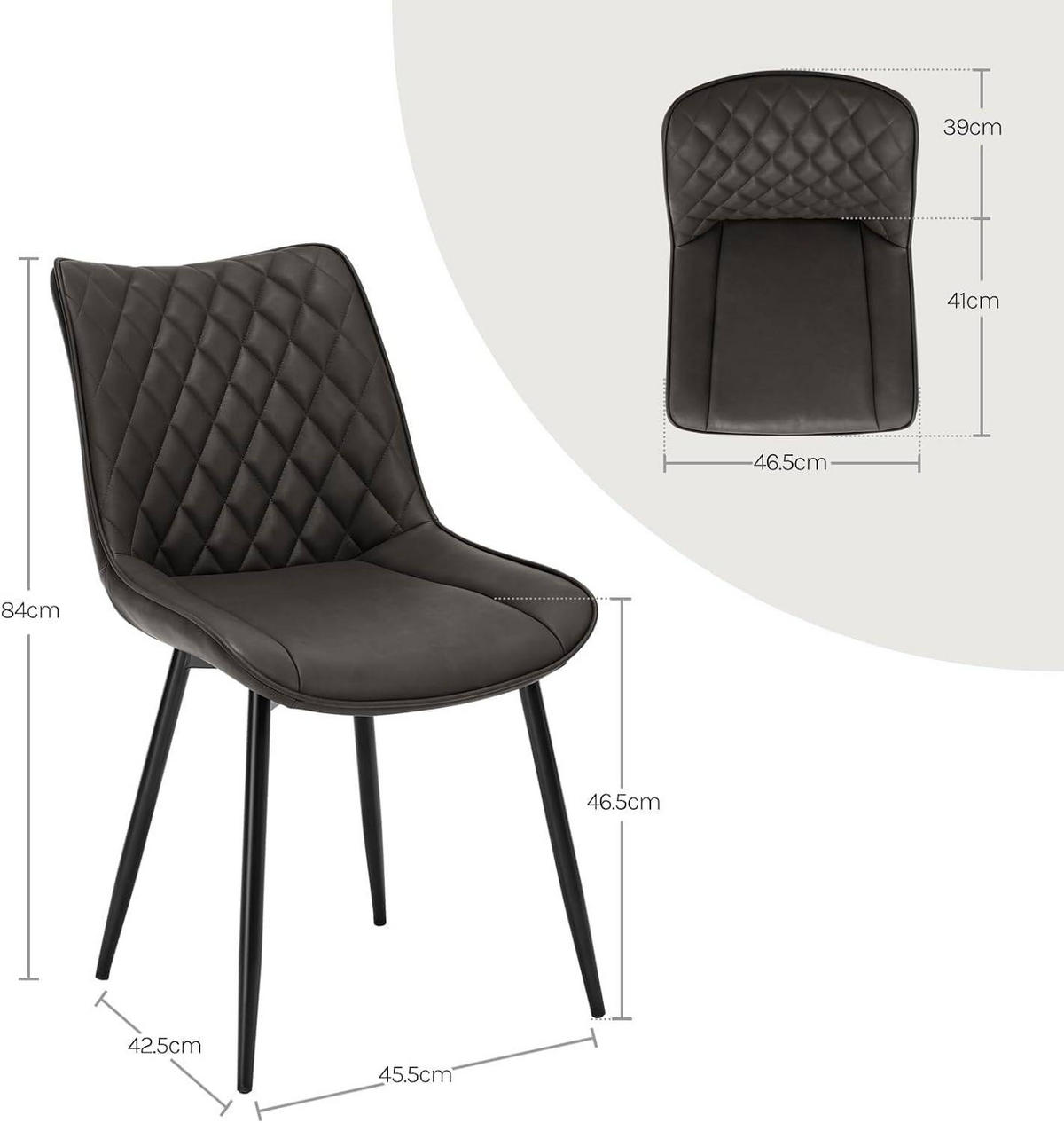 ESSZIMMERSTUHL 4er Set, Polsterstühle mit Rückenlehne - Anthrazit/Schwarz, Metall (46.5/84/42.5cm) - Woltu