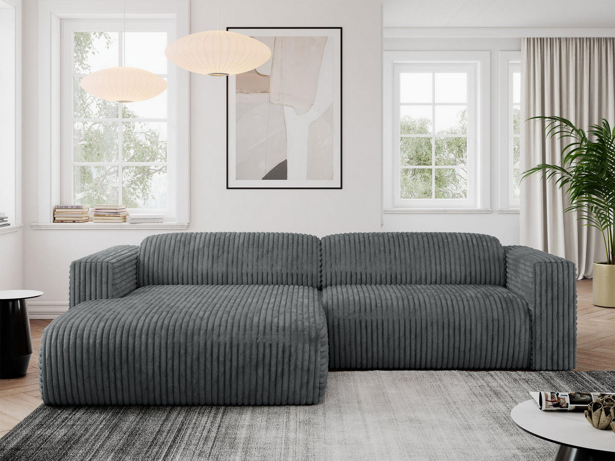 ECKSOFA PASADENA Dunkelgrau Cord - Links Seite - Dunkelgrau/Schwarz, Kunststoff/Textil (288/180cm) - MKS