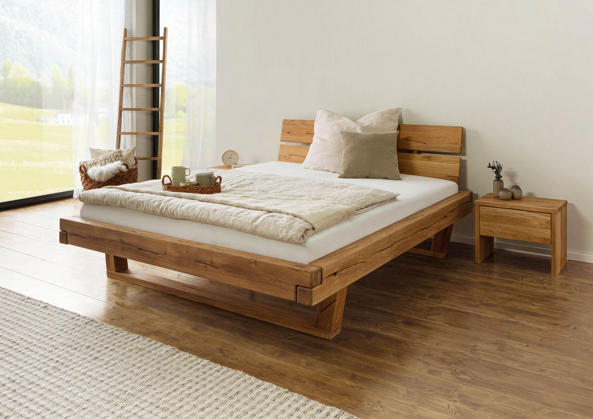 HOLZBETT Eiche 140x200x87 natur geölt BREGENZ #101 - Braun, Holz (140/200cm) - Massivmoebel24