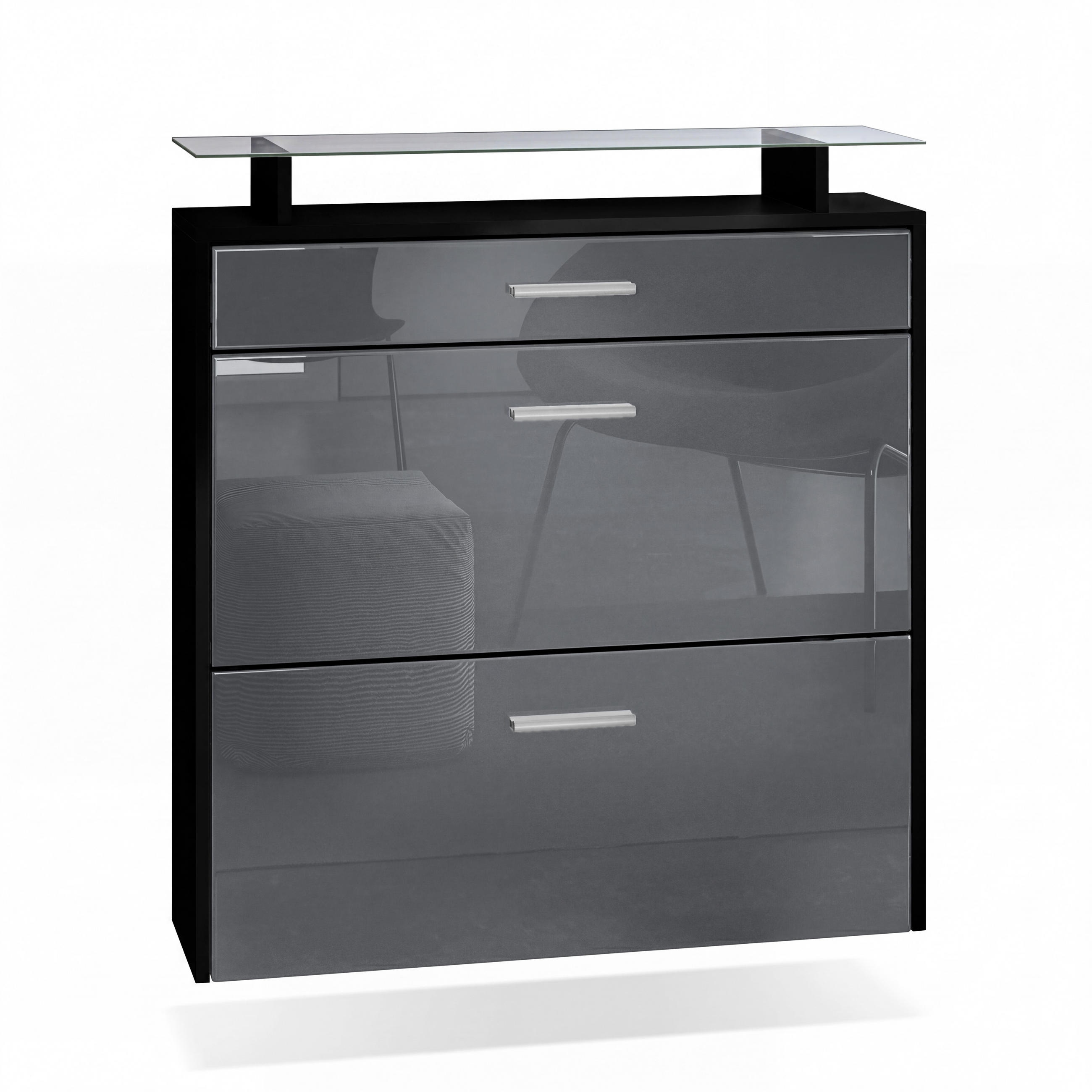 SCHUHSCHRANK Malea Front in Grau Hochglanz - Grau, Holzwerkstoff (89/96/23cm) - Vladon
