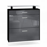 SCHUHSCHRANK Malea Front in Grau Hochglanz - Grau, Holzwerkstoff (89/96/23cm) - Vladon