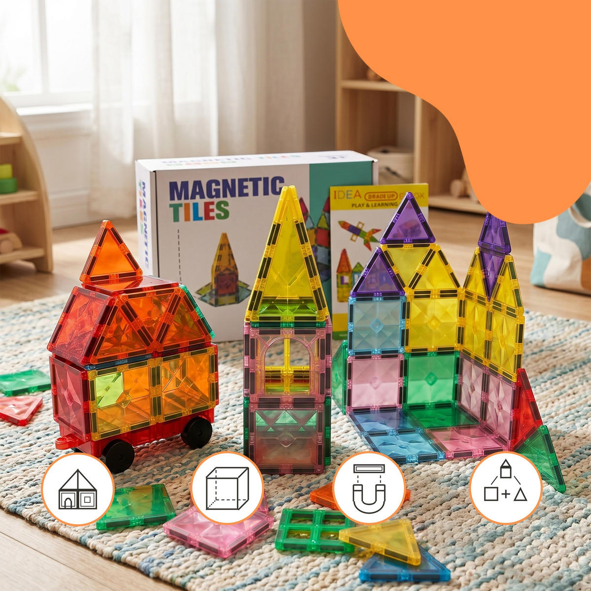 MAGNETBAUSTEINE-SET - Multicolor, Kunststoff/Metall (7.5/19.5cm) - Relaxdays