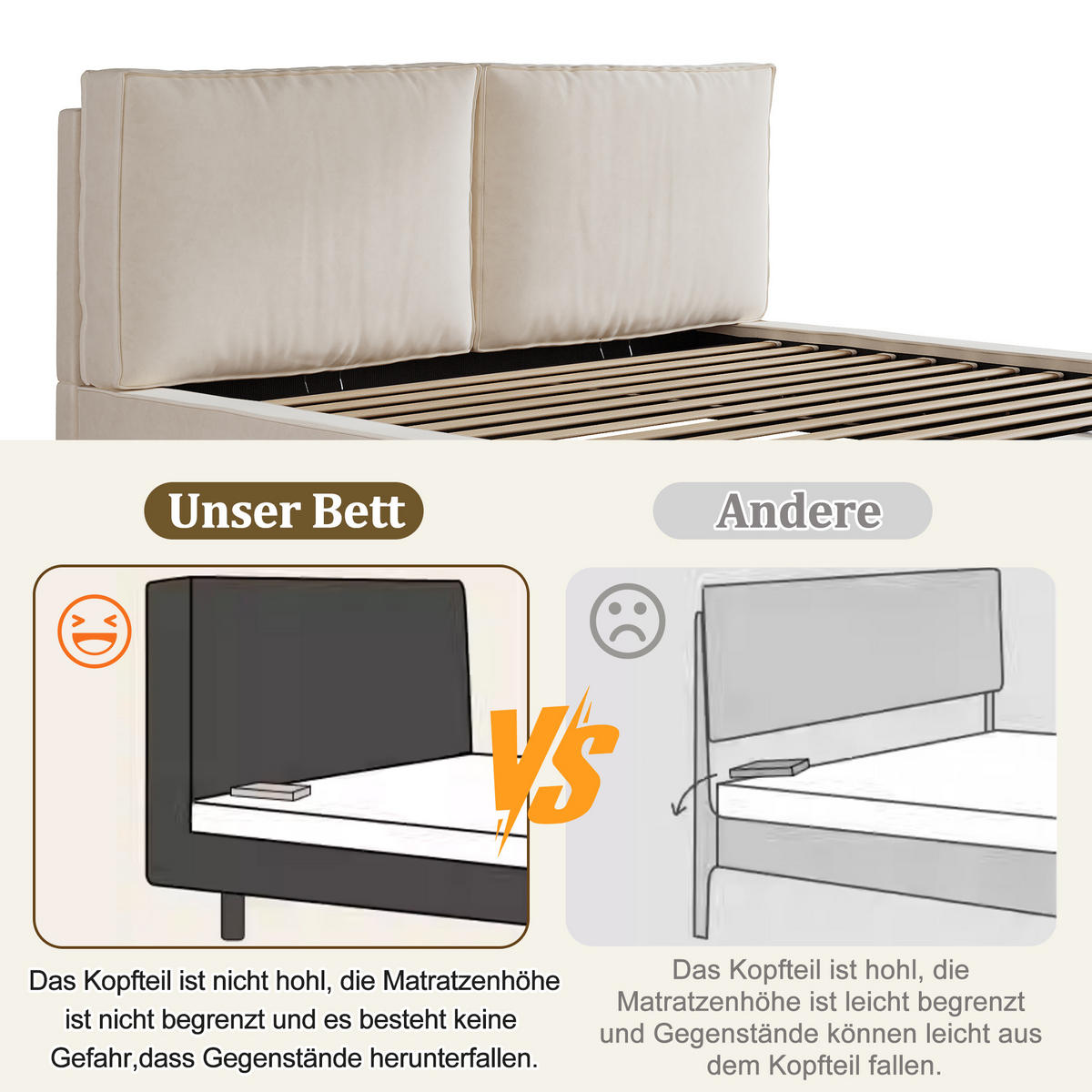 POLSTERBETT 180/200 cm in Beige mit Bettkasten Samt im Blockdesign - Beige, Holzwerkstoff/Textil (180/200cm) - STILVORA