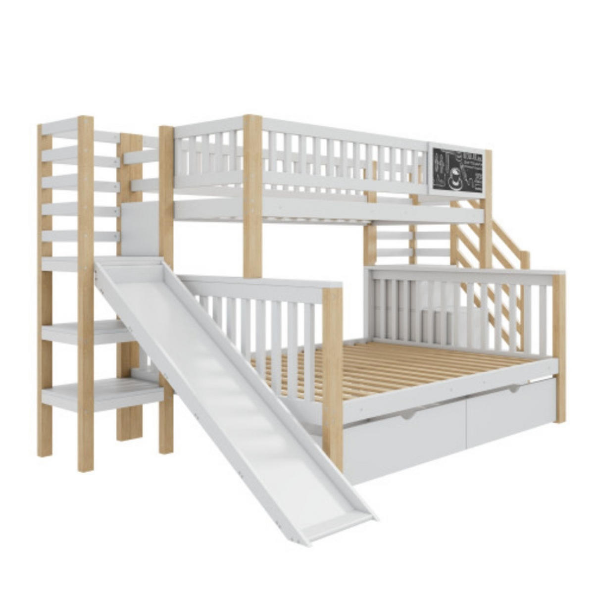 ETAGENBETT 140/200 cm Weiß mit Rutsche und Stauraum - Weiß, Holz (140/200cm) - OKWISH