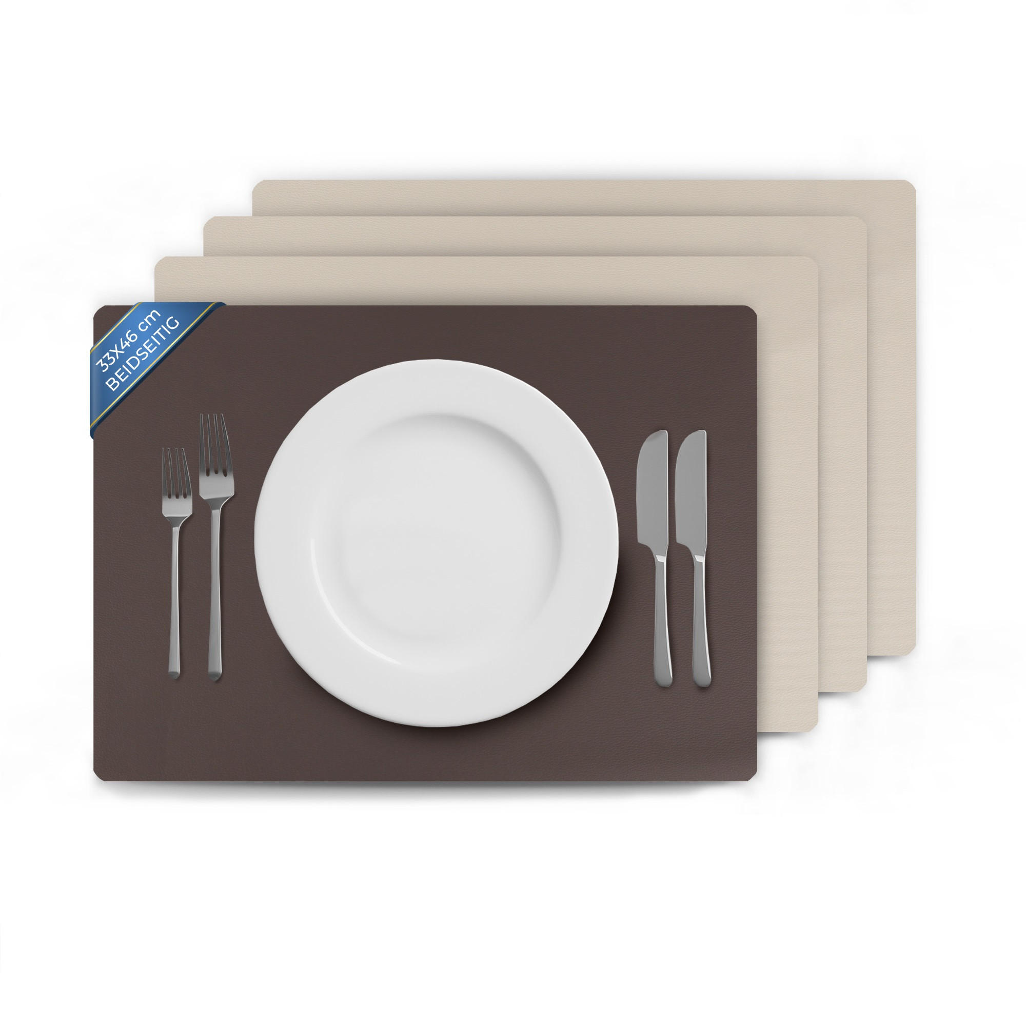 TISCHSET ( 4er Set ) abwischbares Lederimitat Platzdeckchen 46x33cm - Doppelseitiges Unifarben ( Braun / Beige ) Kunstleder Platzset - Beige, Kunststoff (33/46cm) - Bestlivings