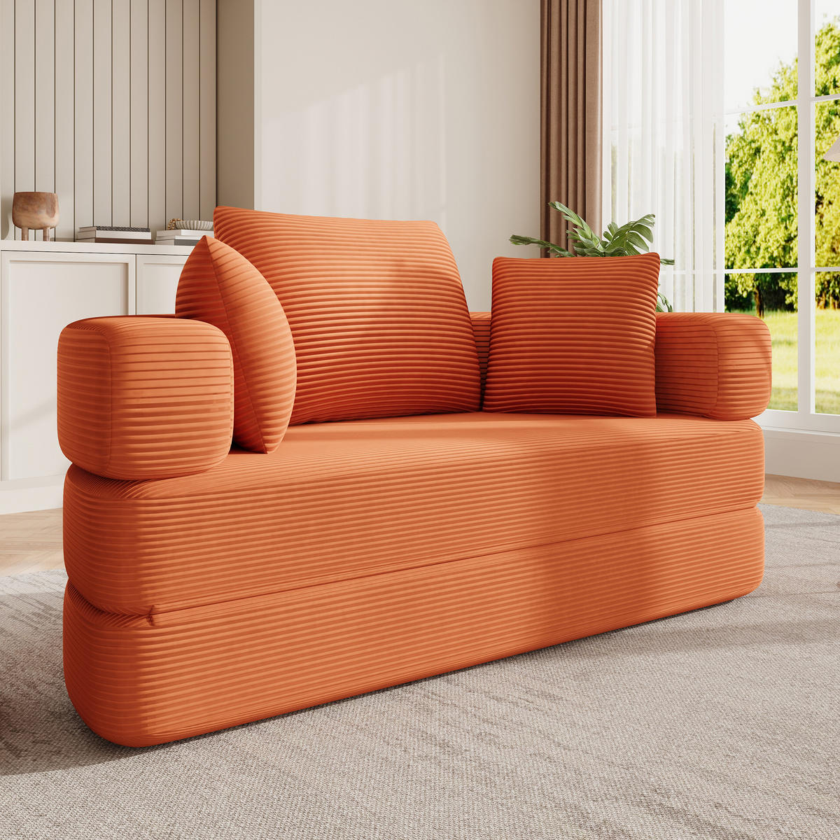 KLAPPSOFA Cord Samt-Optik 2-in-1 Sofa und Bett 173/176/40 cm Orange - Orange, Textil (176/40/173cm) - Redom