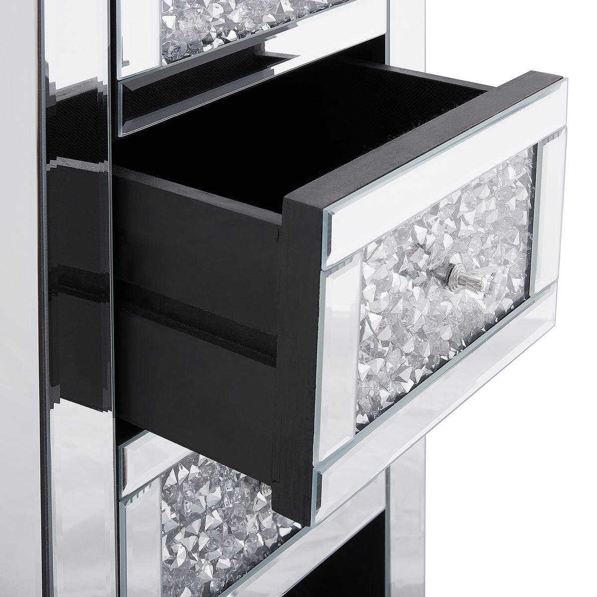 NACHTTISCH Spiegeleffekt 3 Schubladen Loray - Silberfarben, Glas (30/60/30cm) - Beliani