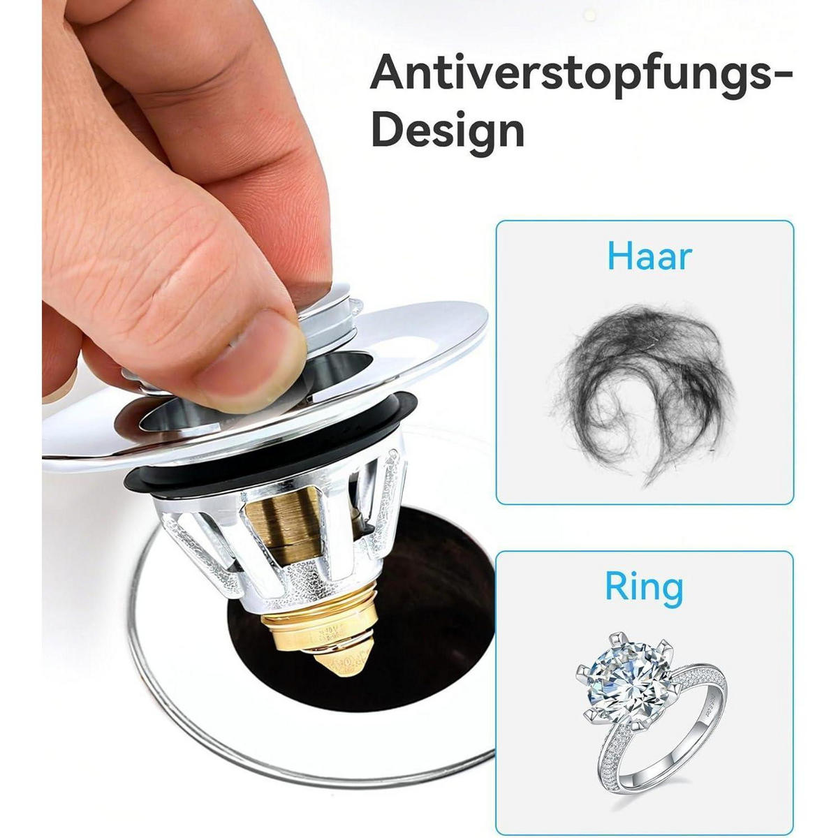 WASCHBECKENSTÖPSEL Pop-Up mit Sieb 34-45mm Silber 1 Stück - Silberfarben, Metall (5.1/3.4/6.2cm)