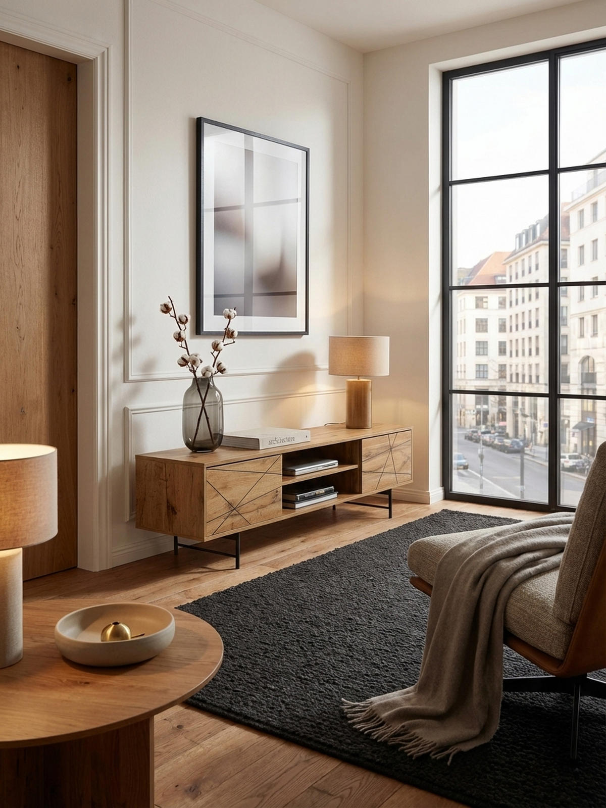 LOWBOARD Eiche-Dekor Modern Stil 160 cm Breit mit Linienmuster - Schwarz/Braun, Holz/Metall (160/45/40cm) - KADIMA DESIGN