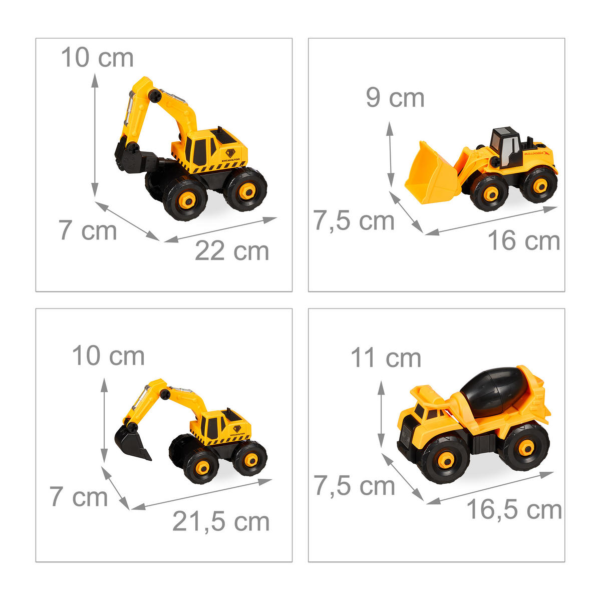 DĚTSKÁ vozidla na staveništi - různobarevná, plast (30/23/20cm) - Relaxdays